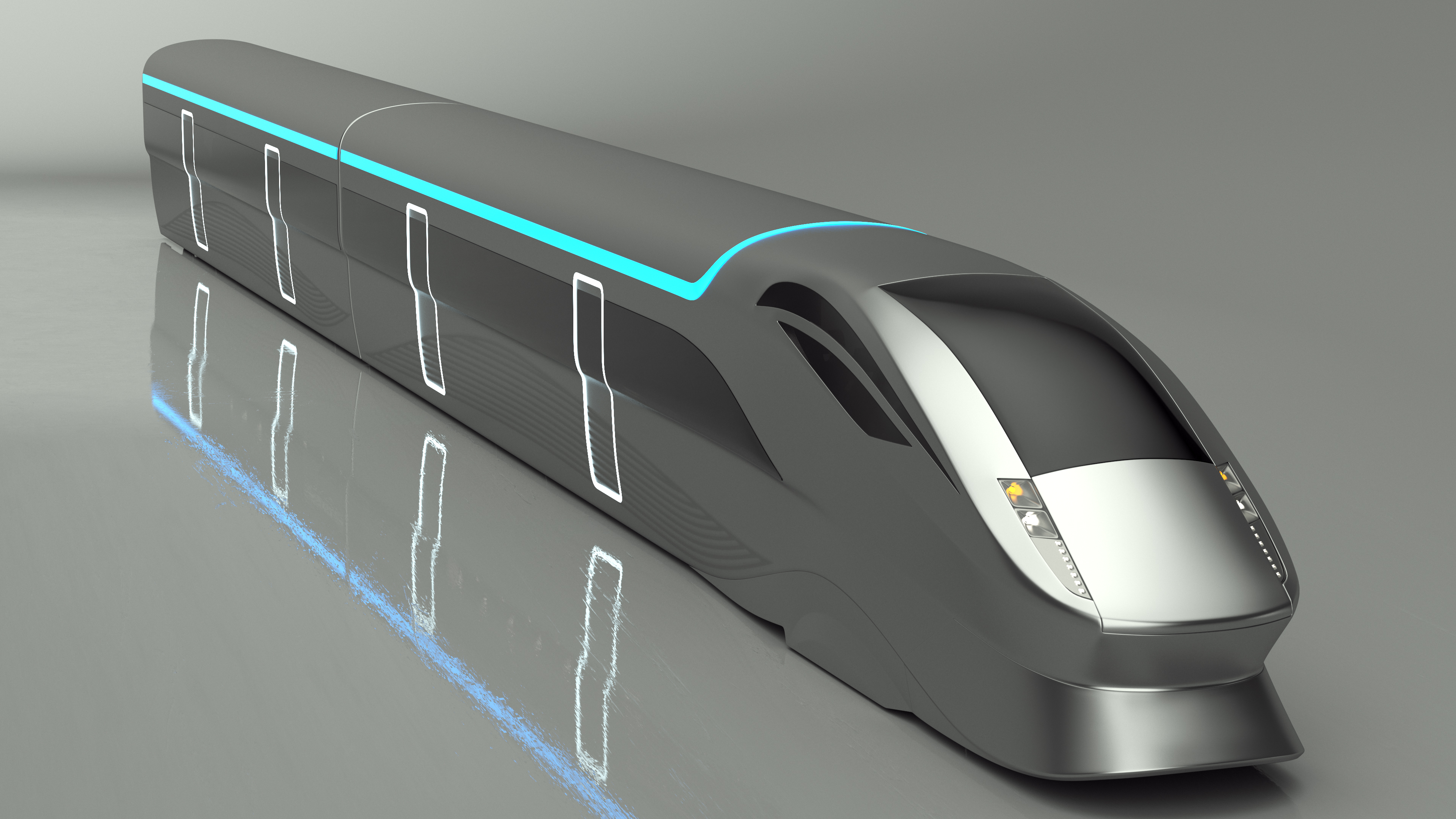 3D Futuristic Passenger Train Silver model