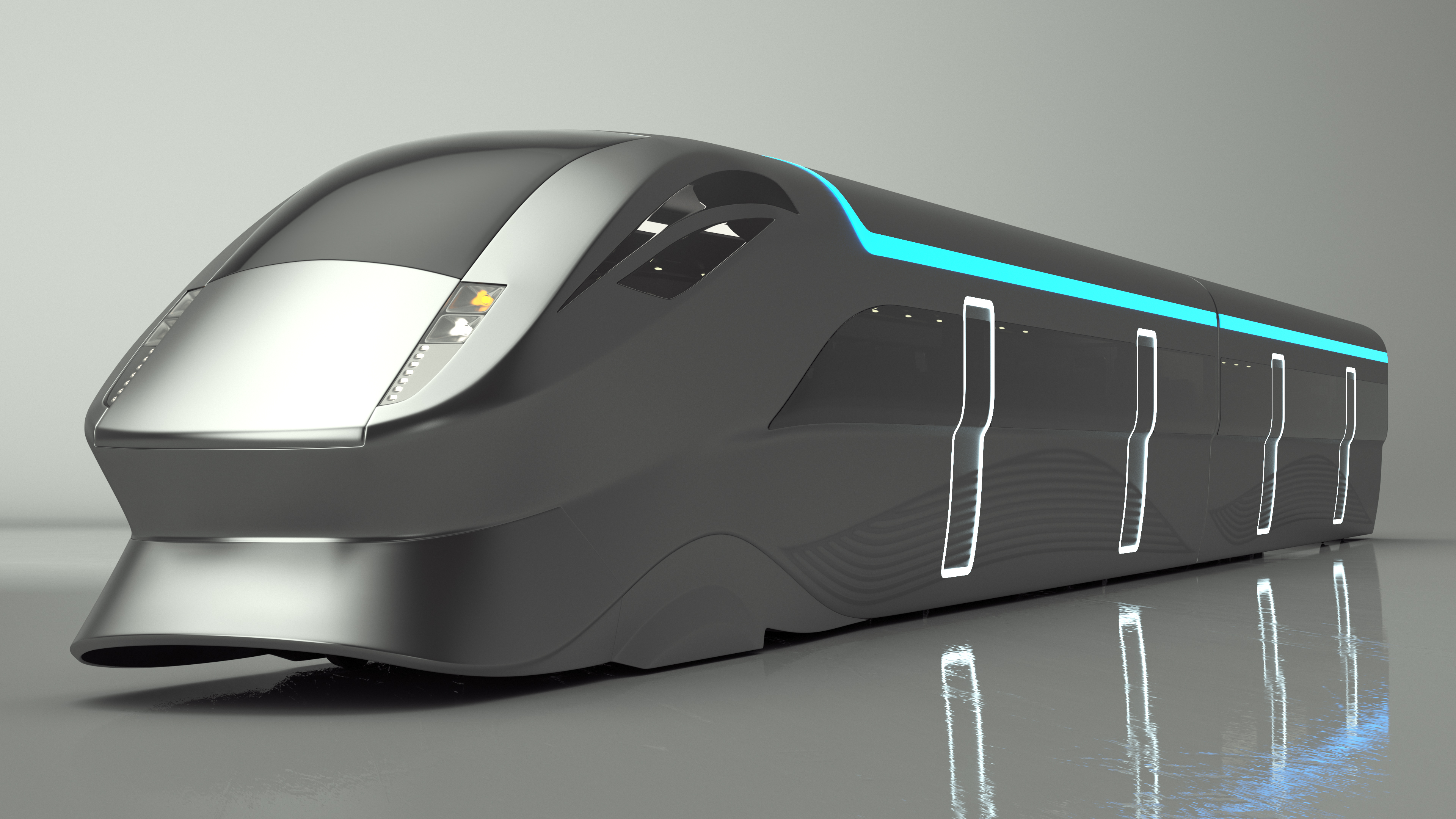 3D Futuristic Passenger Train Silver model