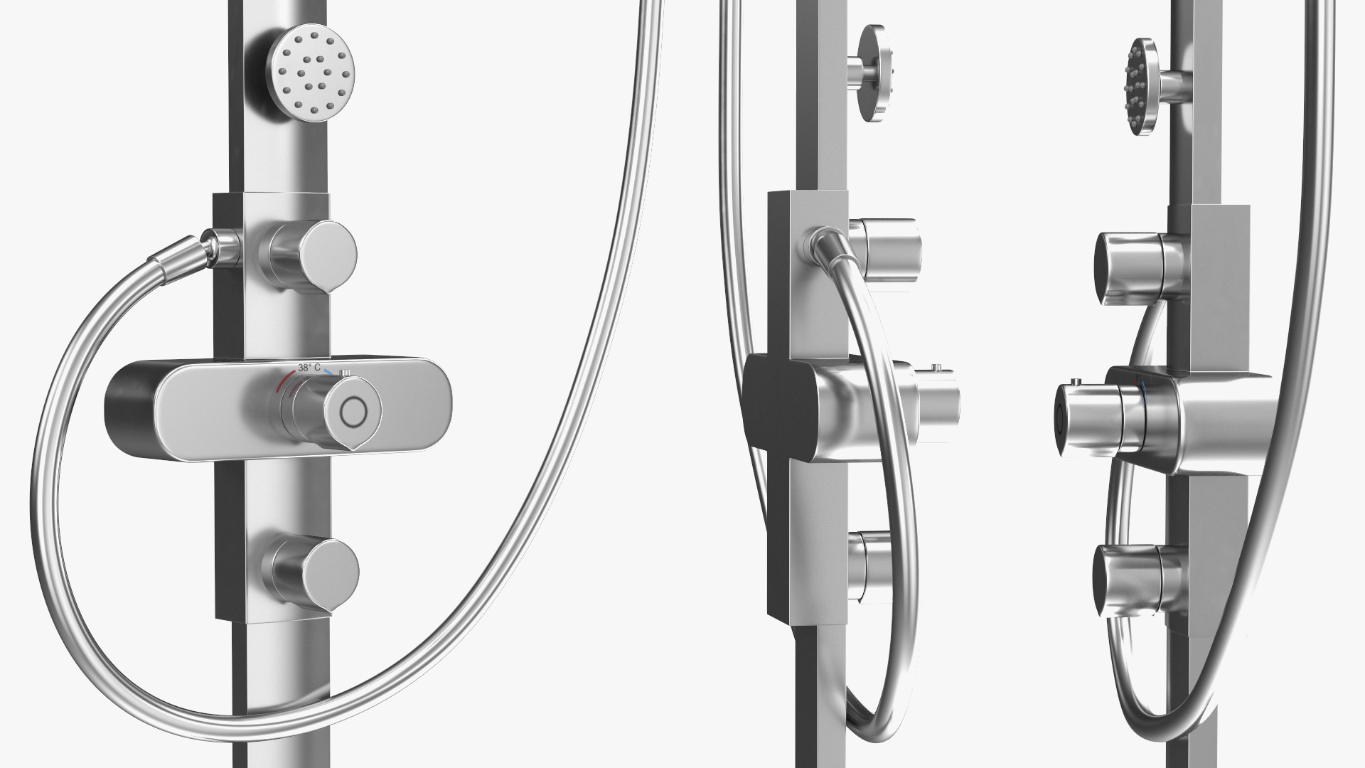 Thermostatic Shower Column with Overhead Shower 3D