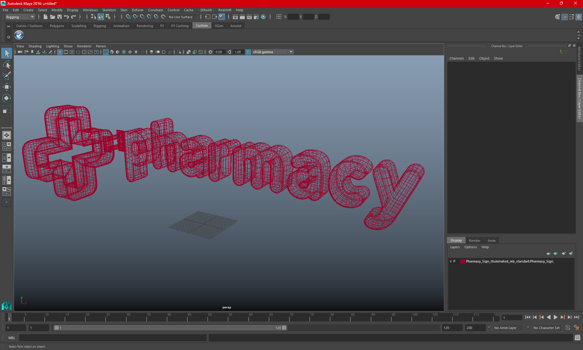 3D model Pharmacy Sign Illuminated