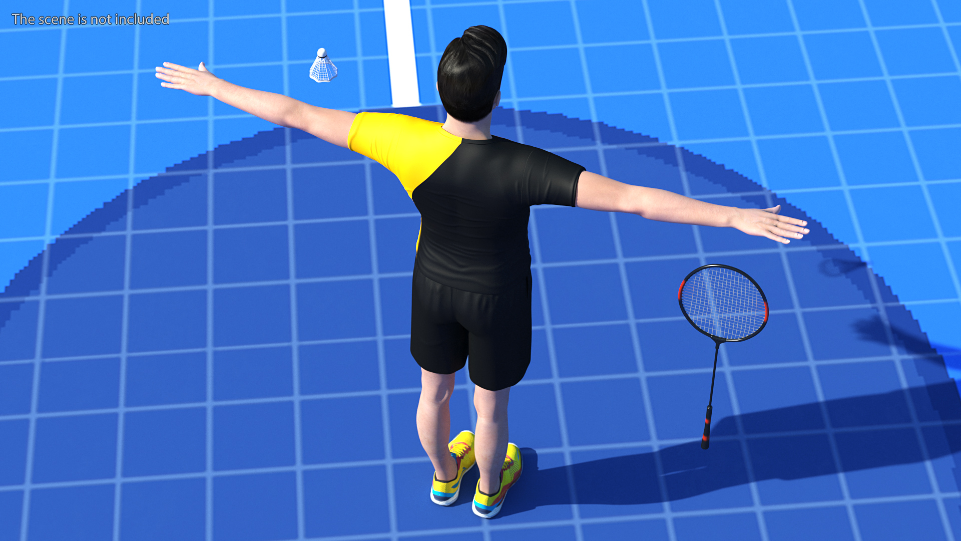 3D Asian Man with Badminton Racket T Pose model