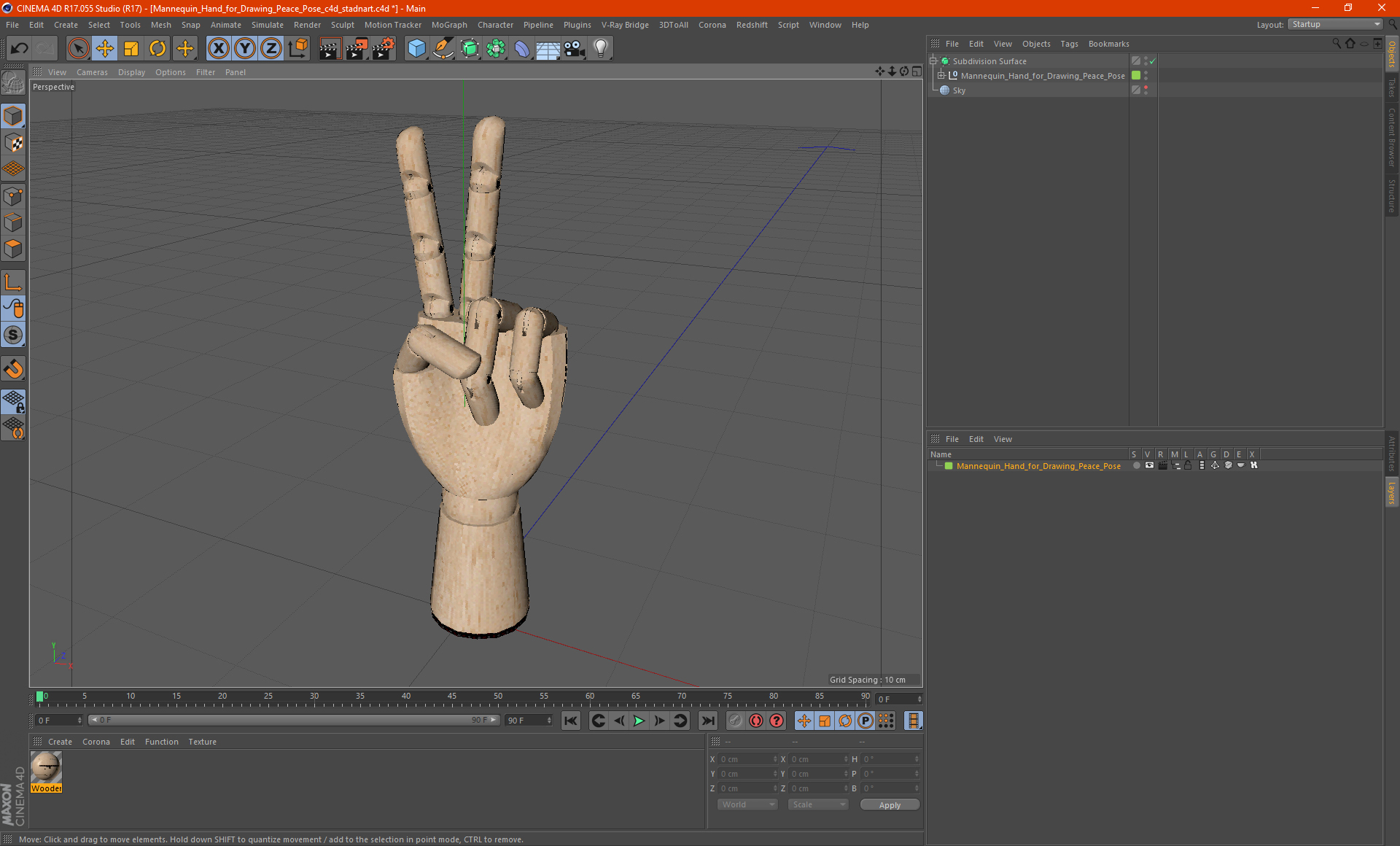 Mannequin Hand for Drawing Peace Pose 3D