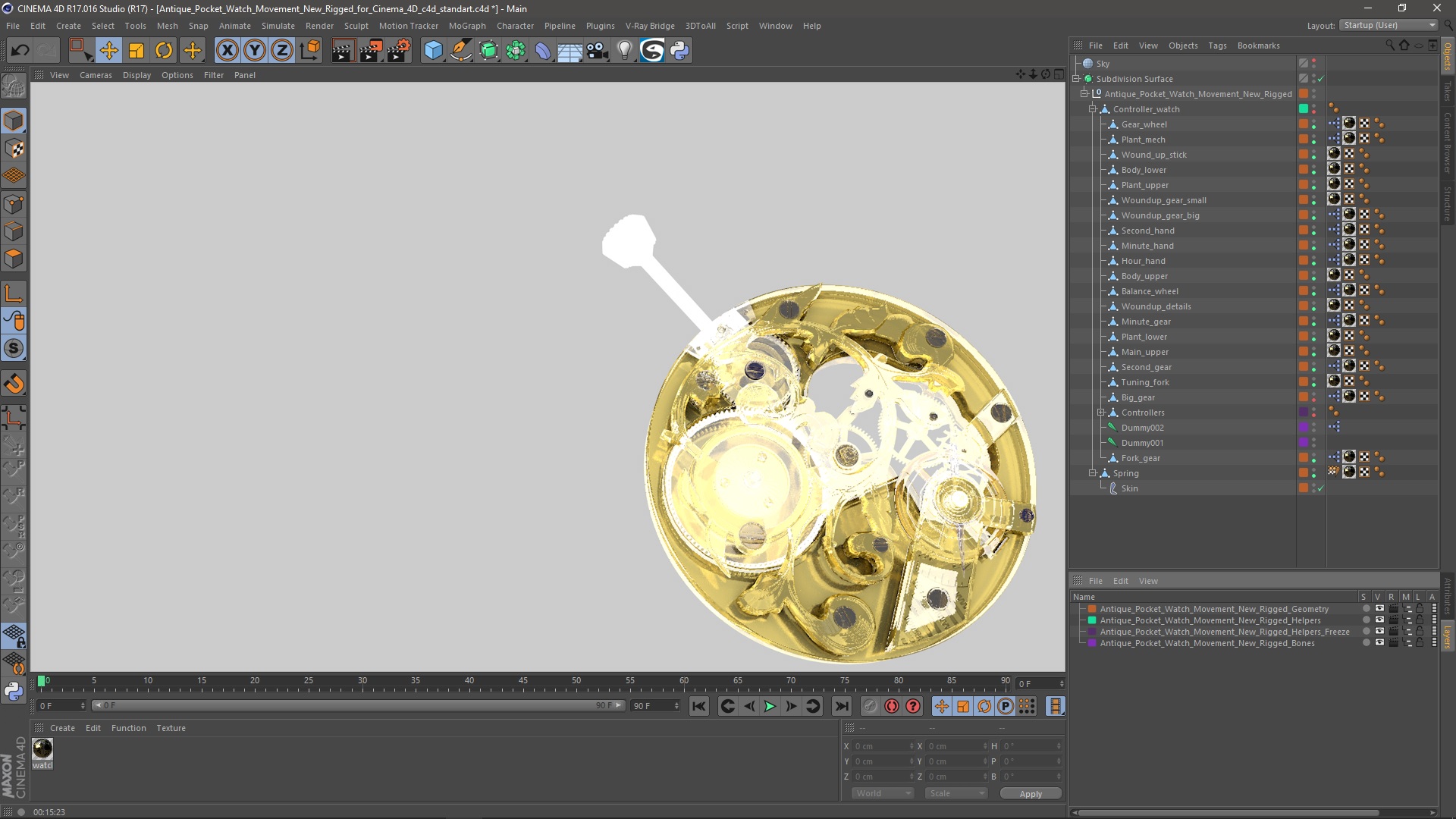 Antique Pocket Watch Movement New Rigged for Cinema 4D 3D model