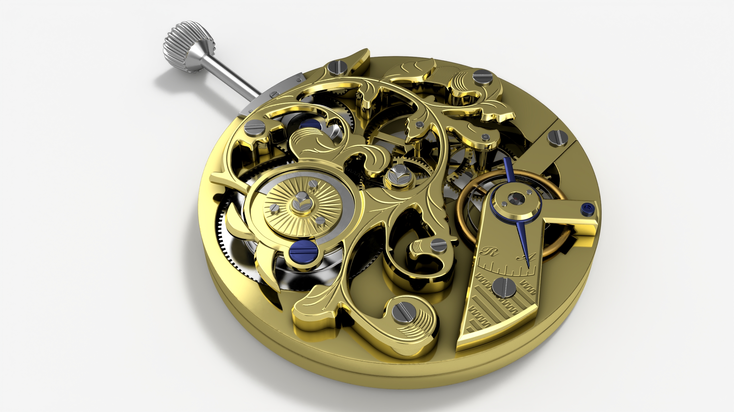 Antique Pocket Watch Movement New Rigged for Cinema 4D 3D model