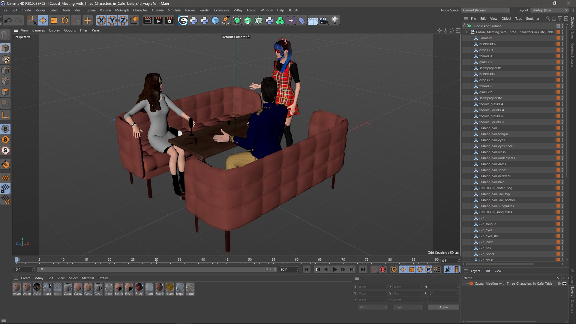 3D model Casual Meeting with Three Characters in Cafe Table