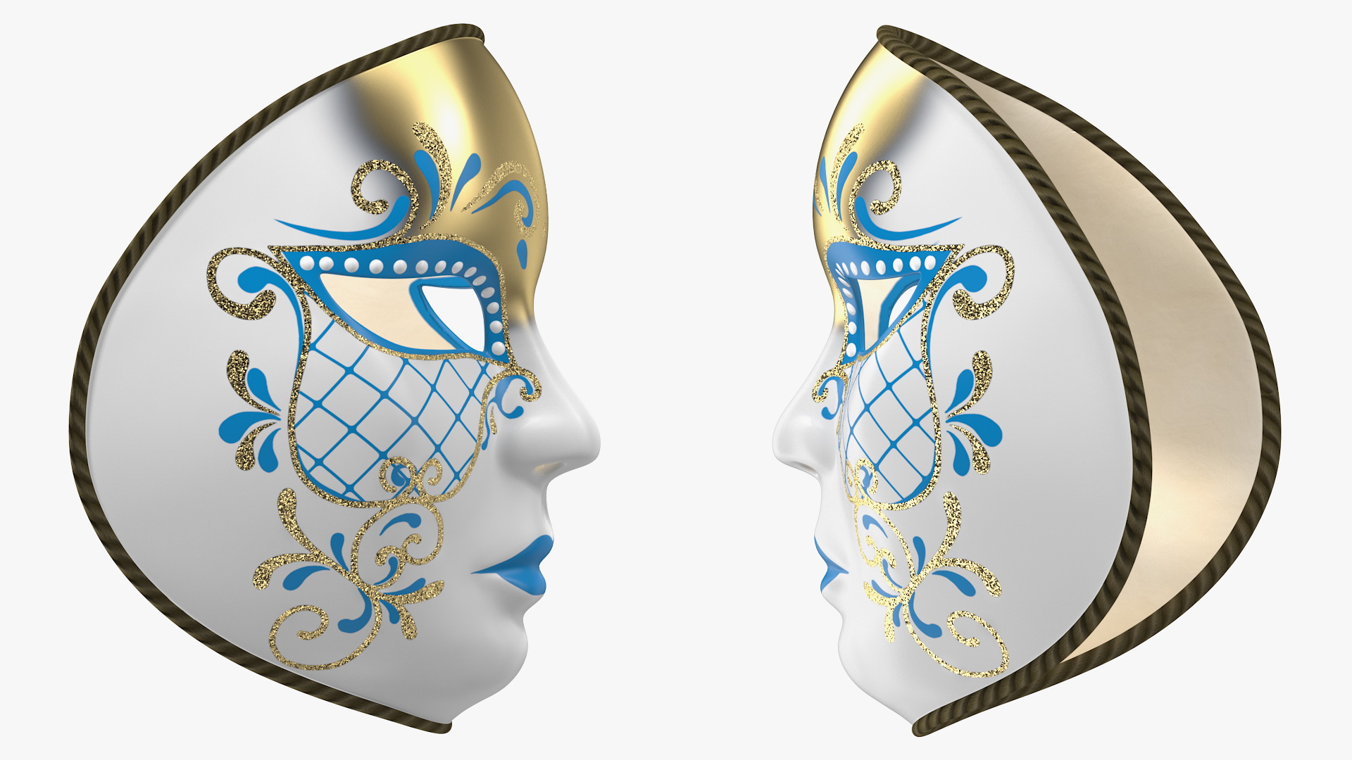 3D Blue Full Face Carnival Mask model