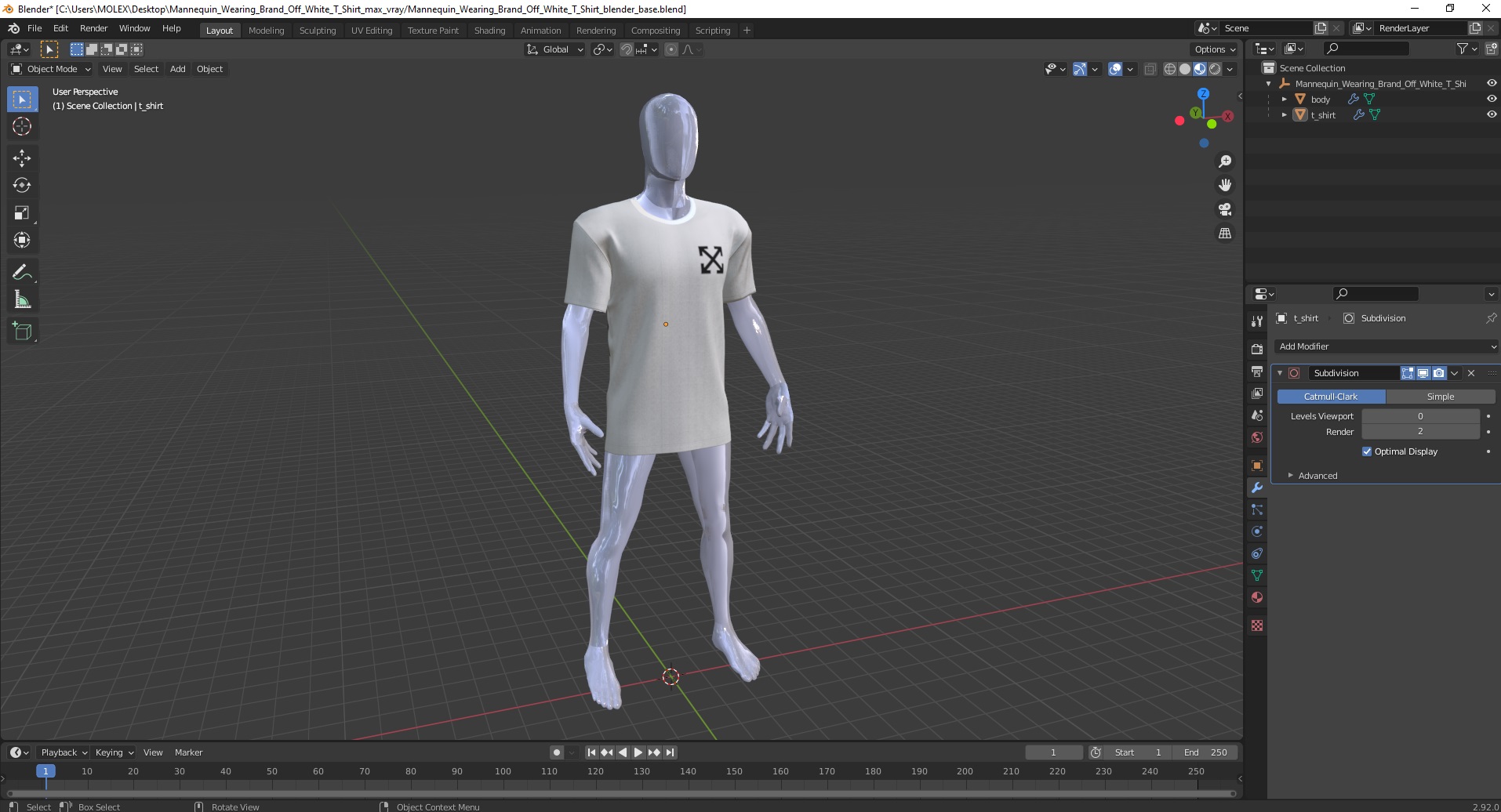 3D Mannequin Wearing Brand Off White T Shirt