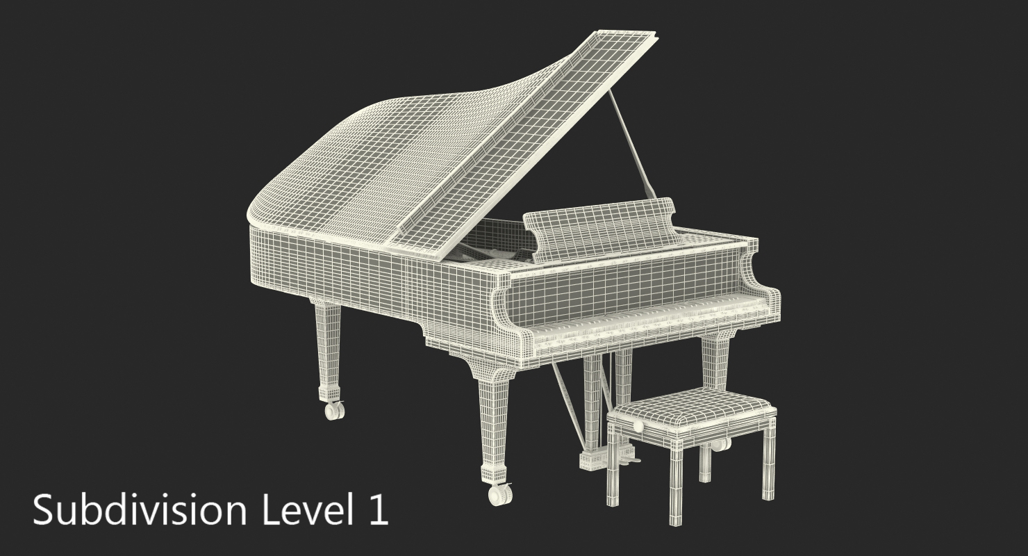 Grand Piano with Bench 3D