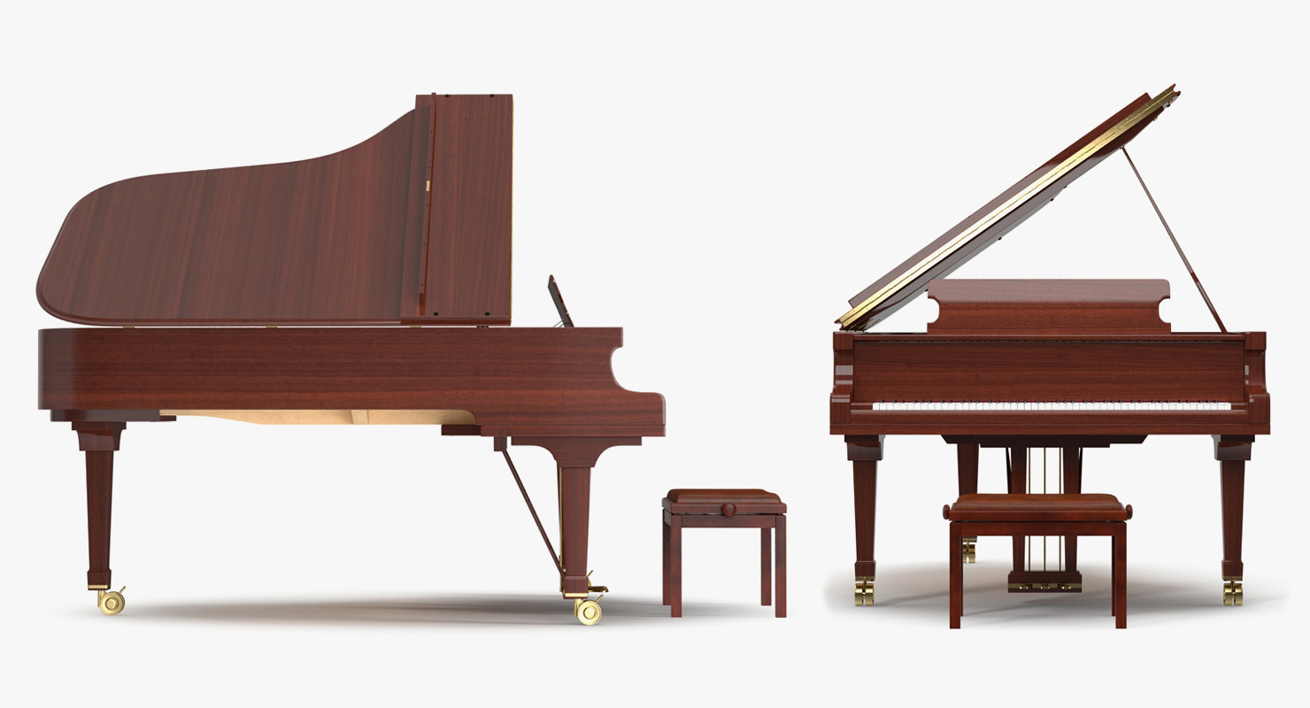 Grand Piano with Bench 3D