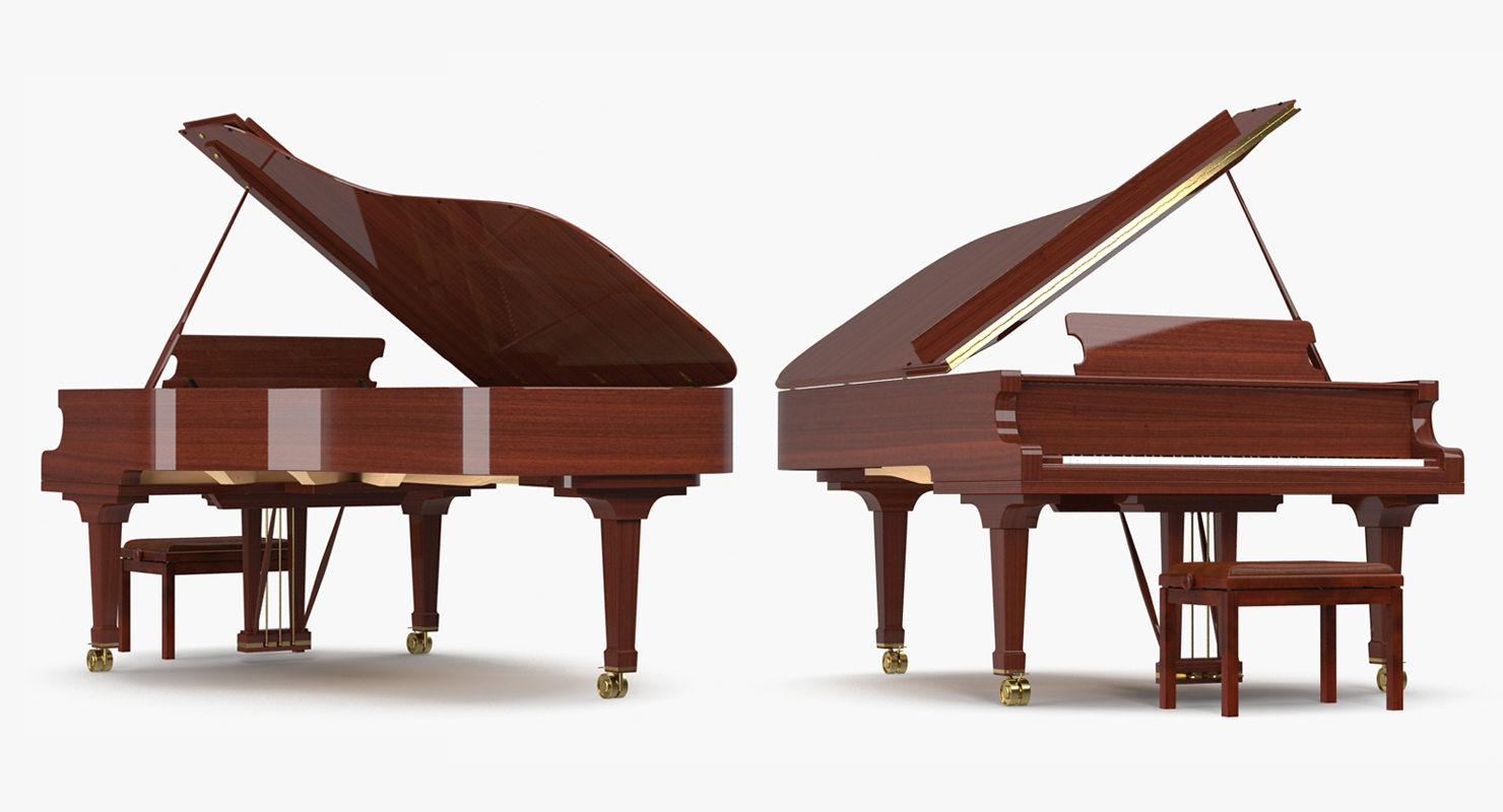 Grand Piano with Bench 3D