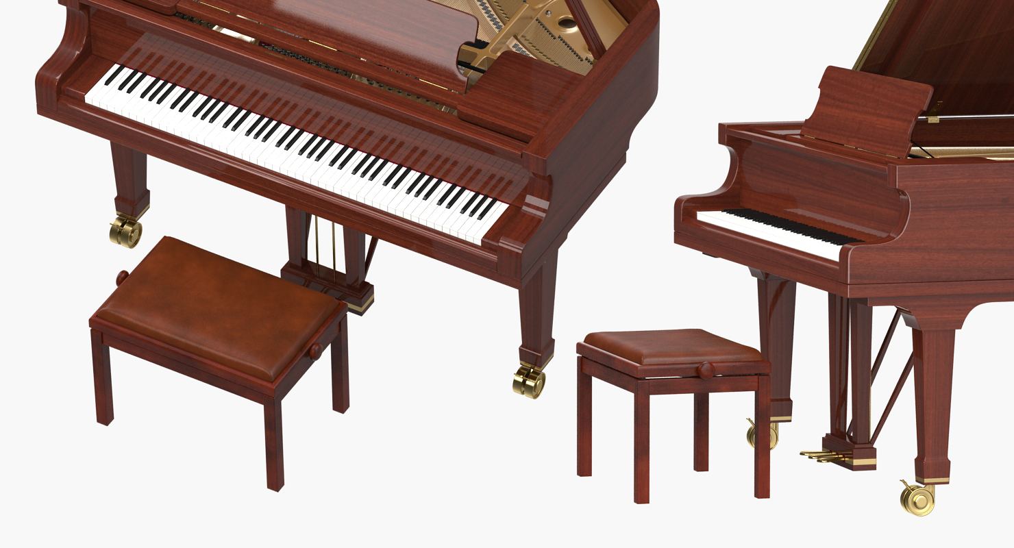 Grand Piano with Bench 3D