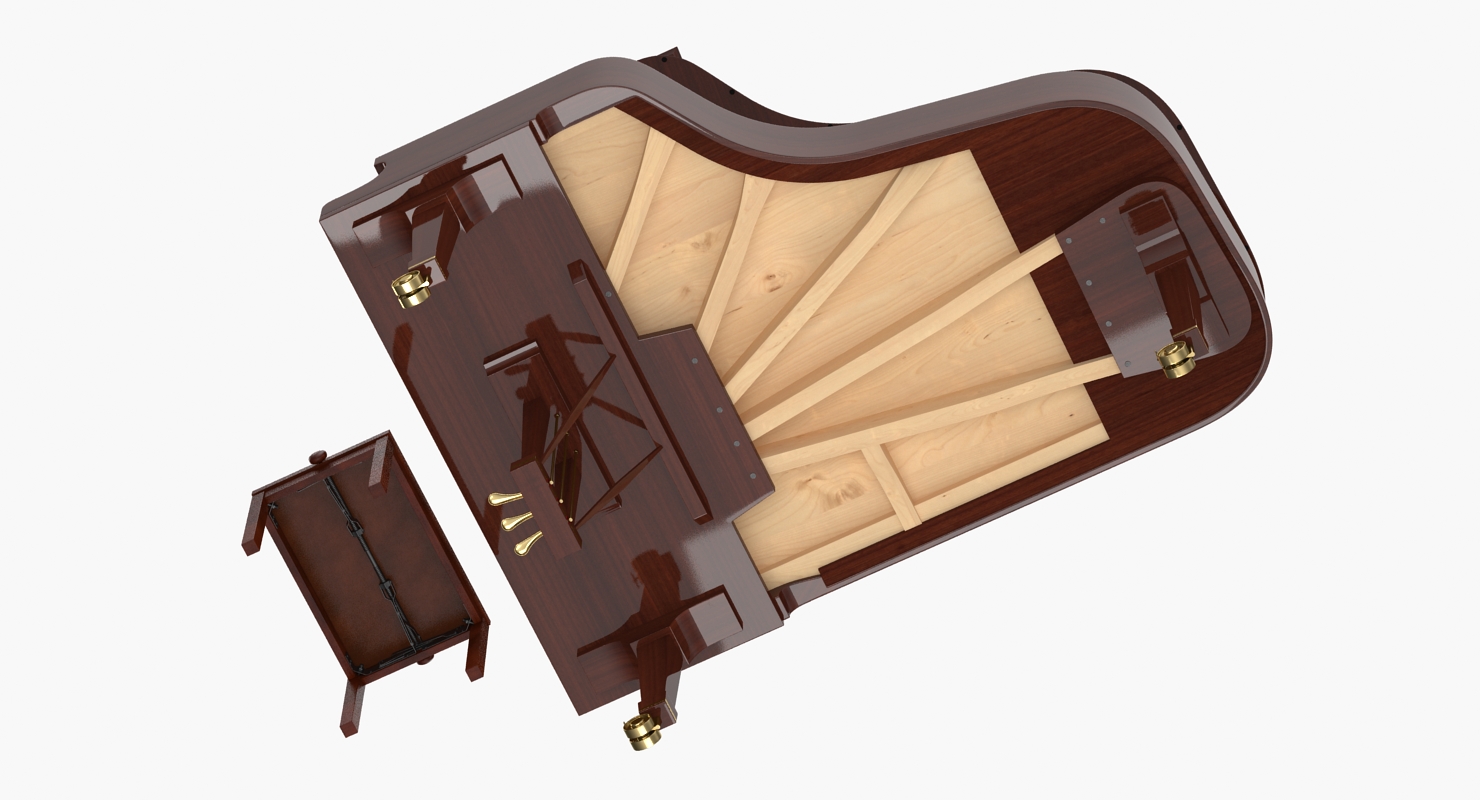 Grand Piano with Bench 3D