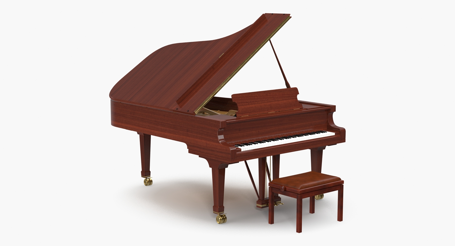 Grand Piano with Bench 3D