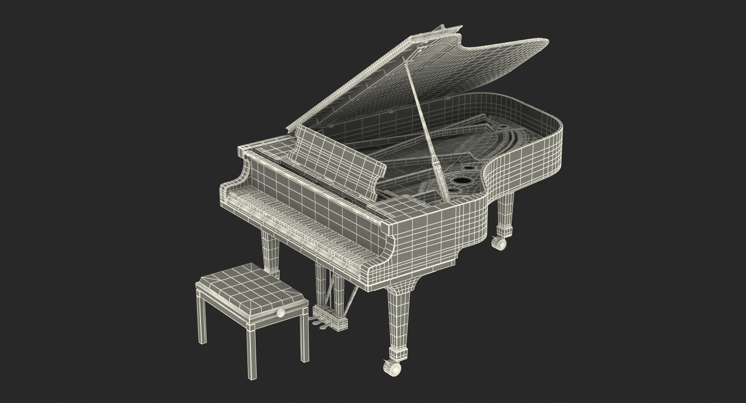 Grand Piano with Bench 3D