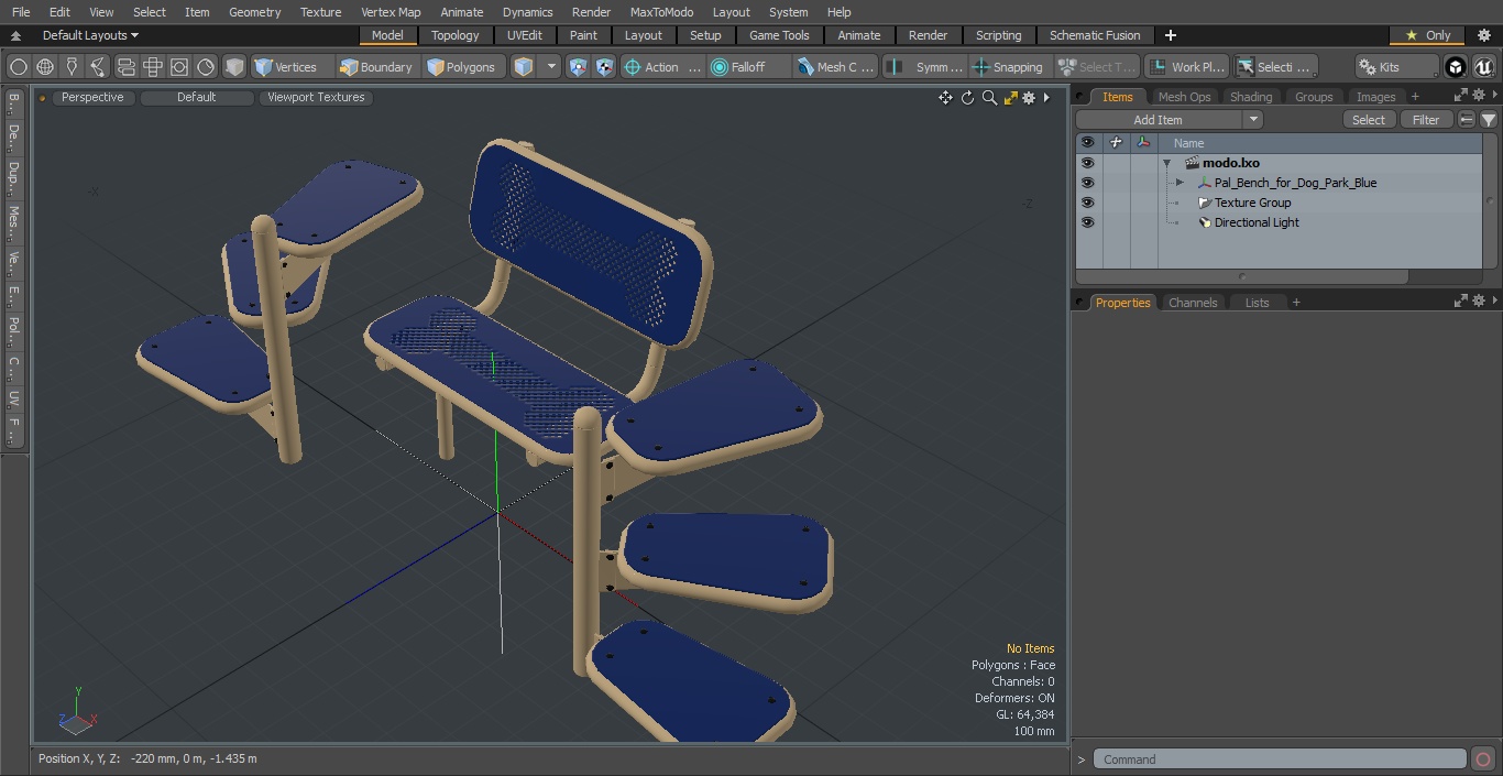 Pal Bench for Dog Park Blue 3D