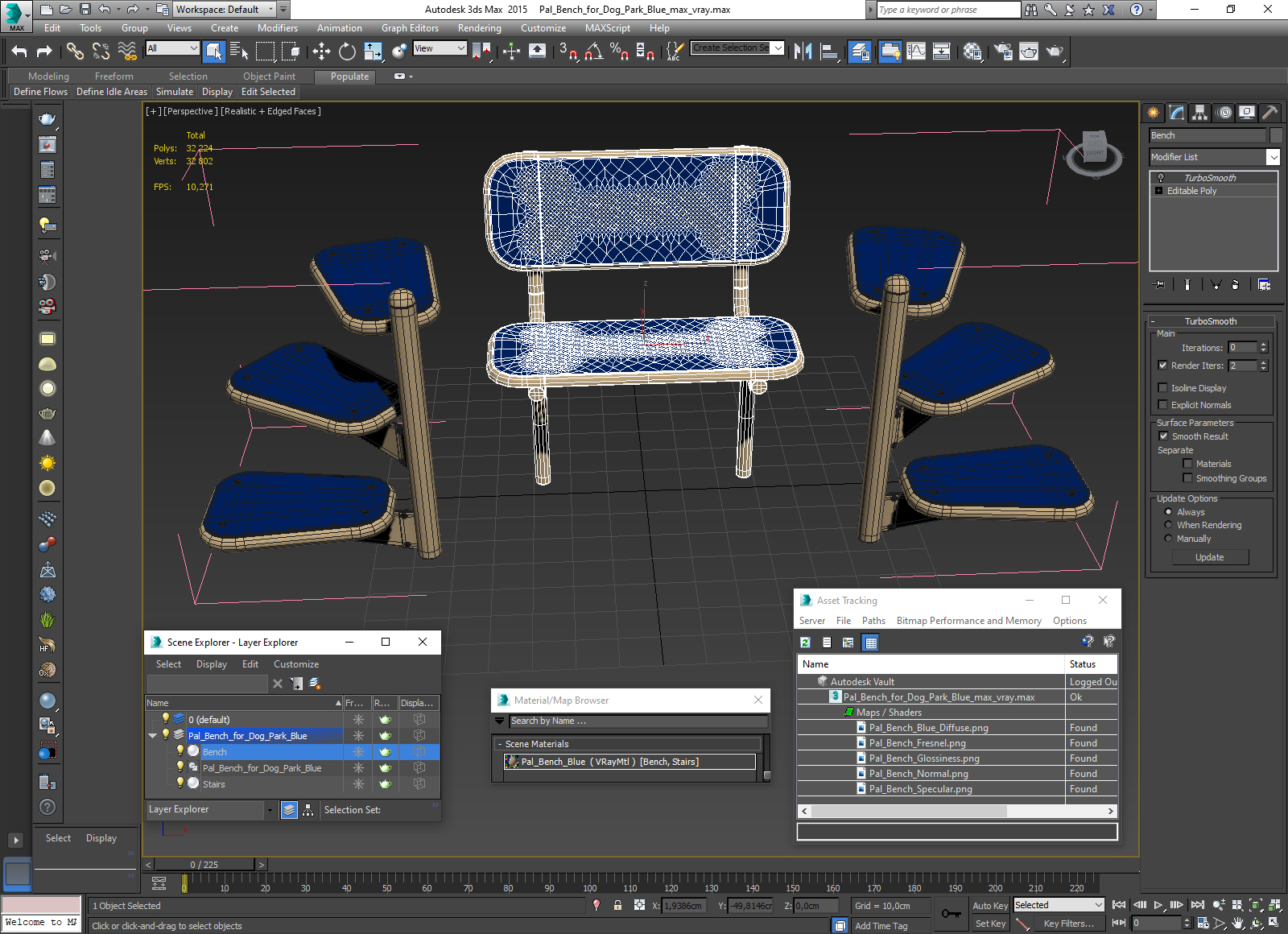 Pal Bench for Dog Park Blue 3D