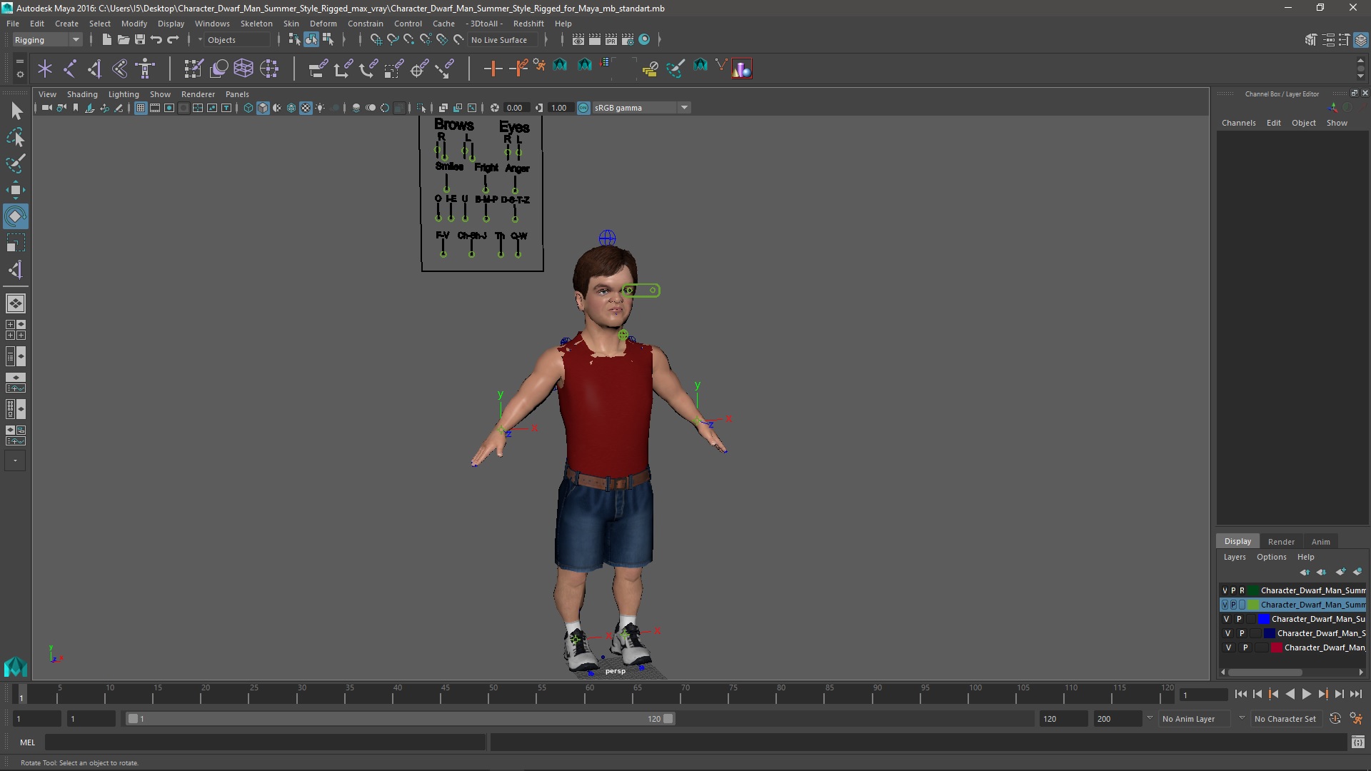 3D Character Dwarf Man Summer Style Rigged for Maya model