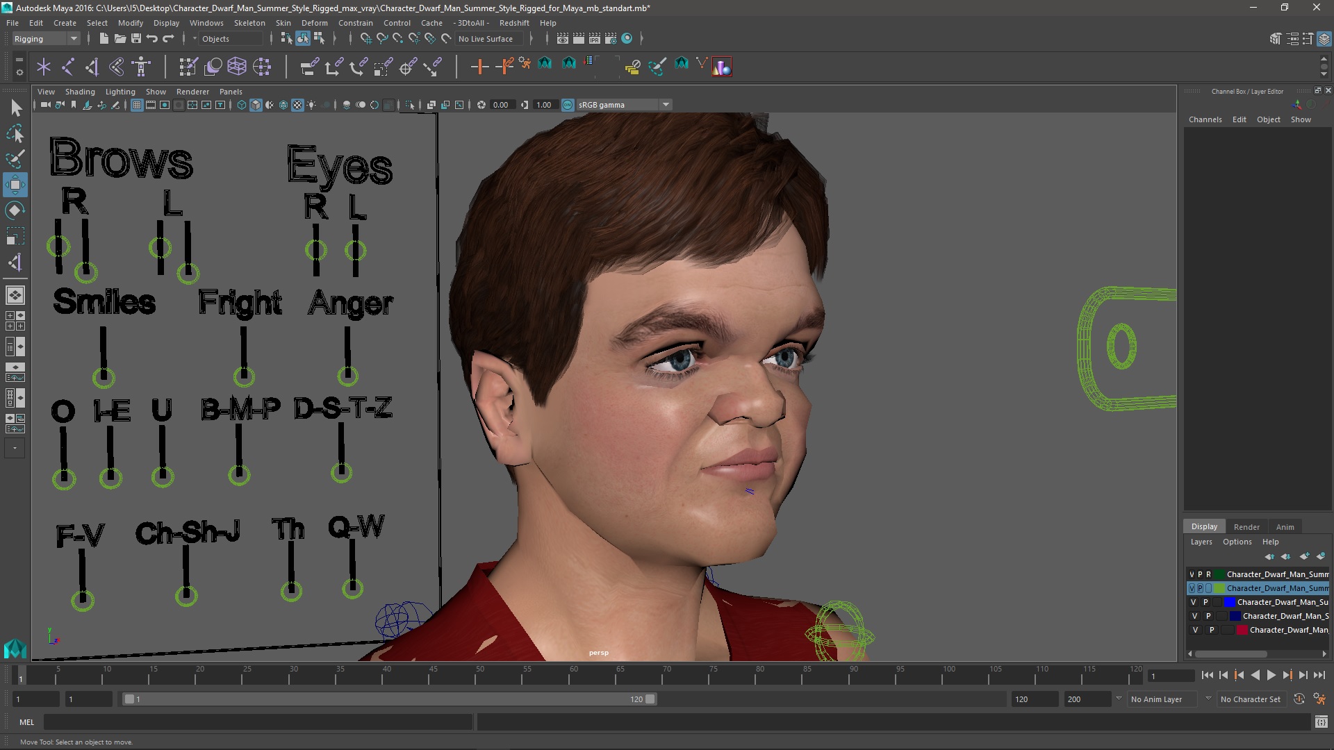 3D Character Dwarf Man Summer Style Rigged for Maya model