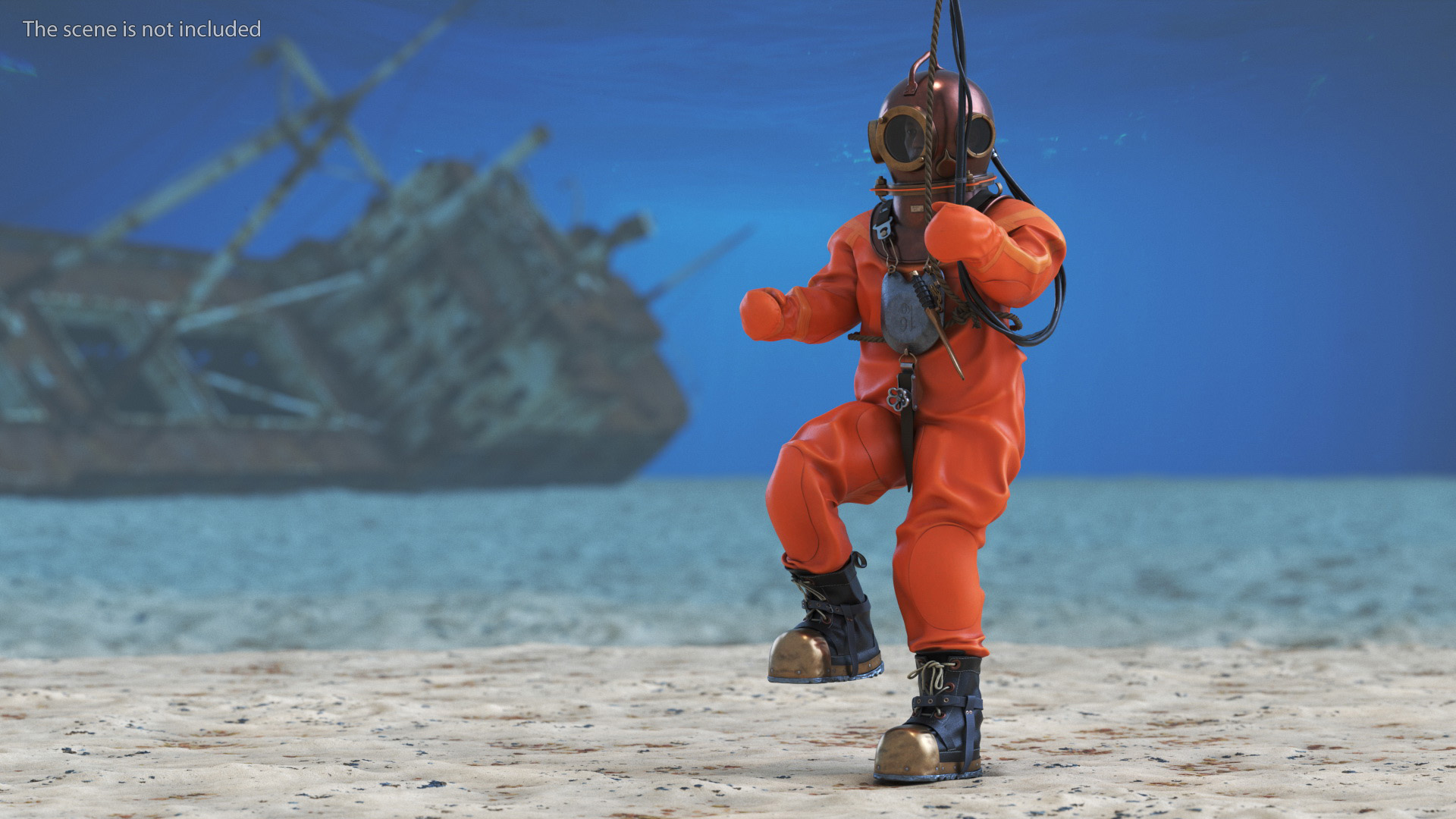 3D Traditional Hard Hat Diving Suit New Diving Pose model