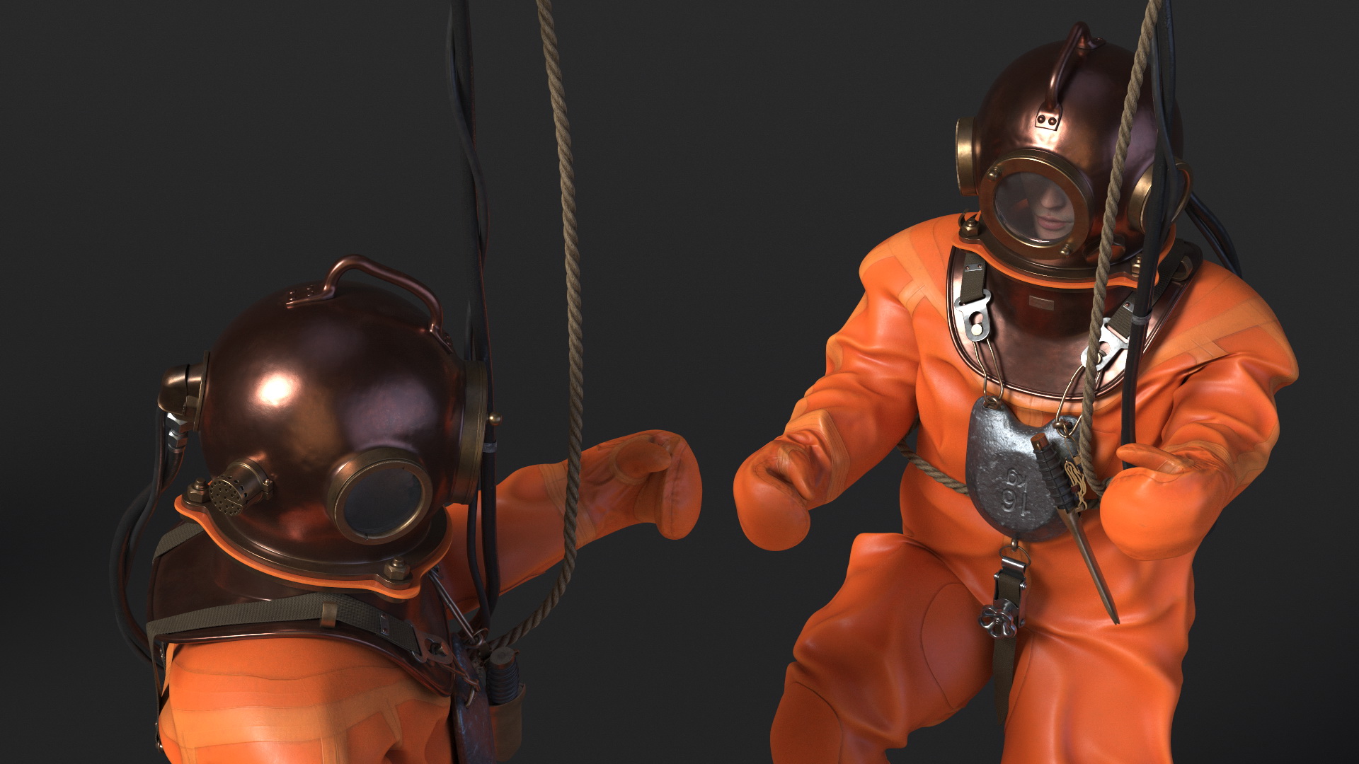 3D Traditional Hard Hat Diving Suit New Diving Pose model