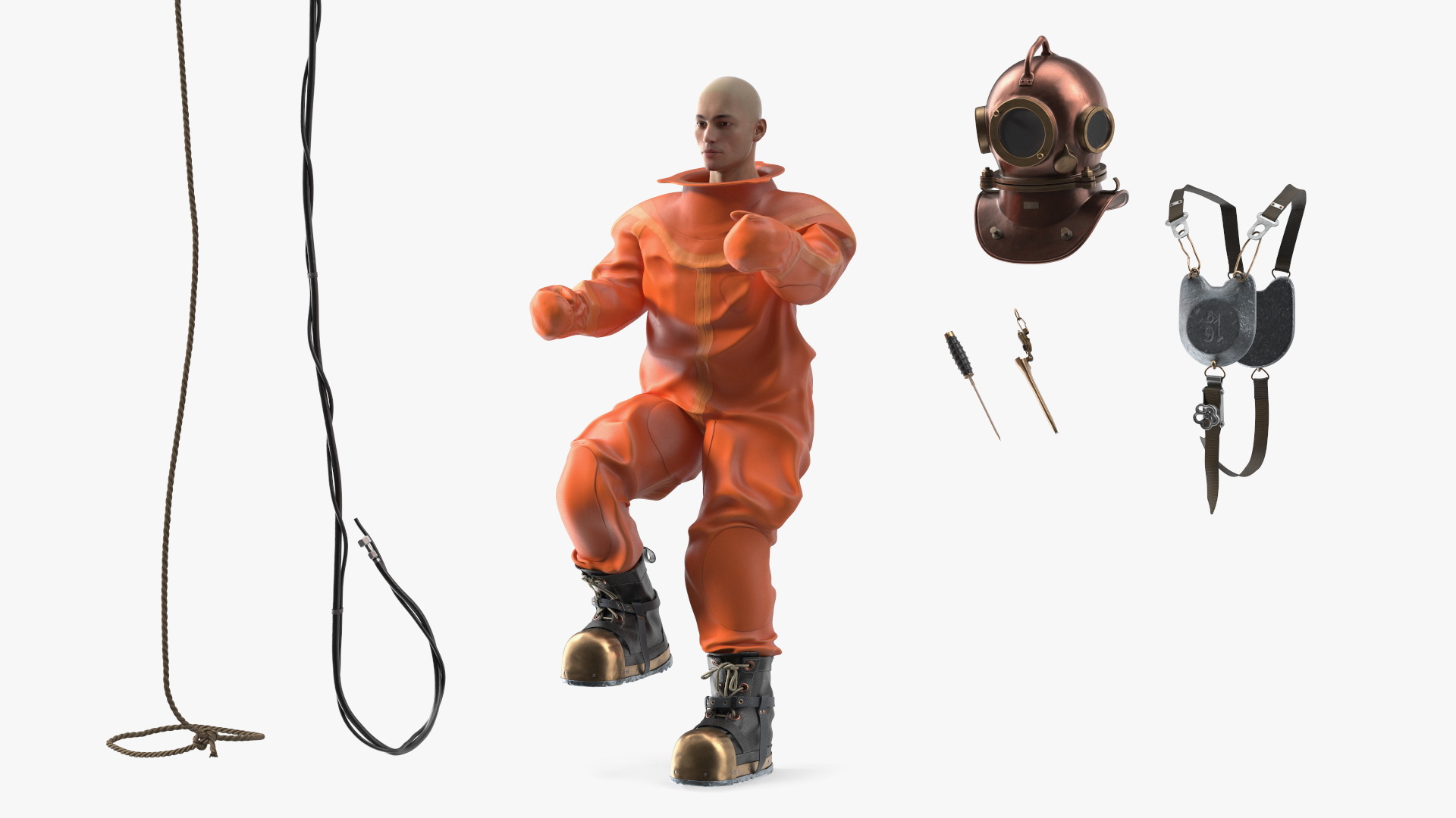 3D Traditional Hard Hat Diving Suit New Diving Pose model