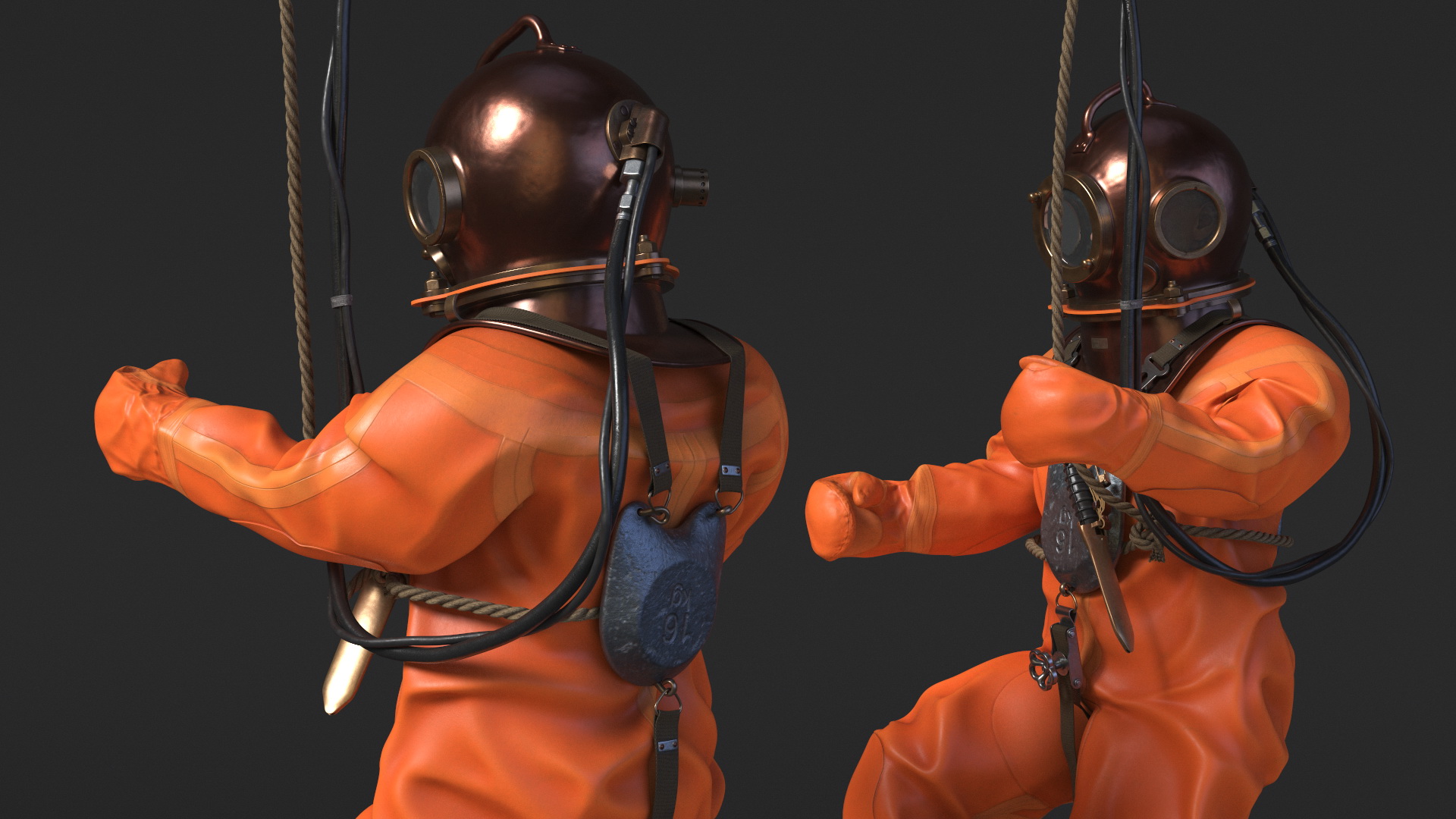 3D Traditional Hard Hat Diving Suit New Diving Pose model