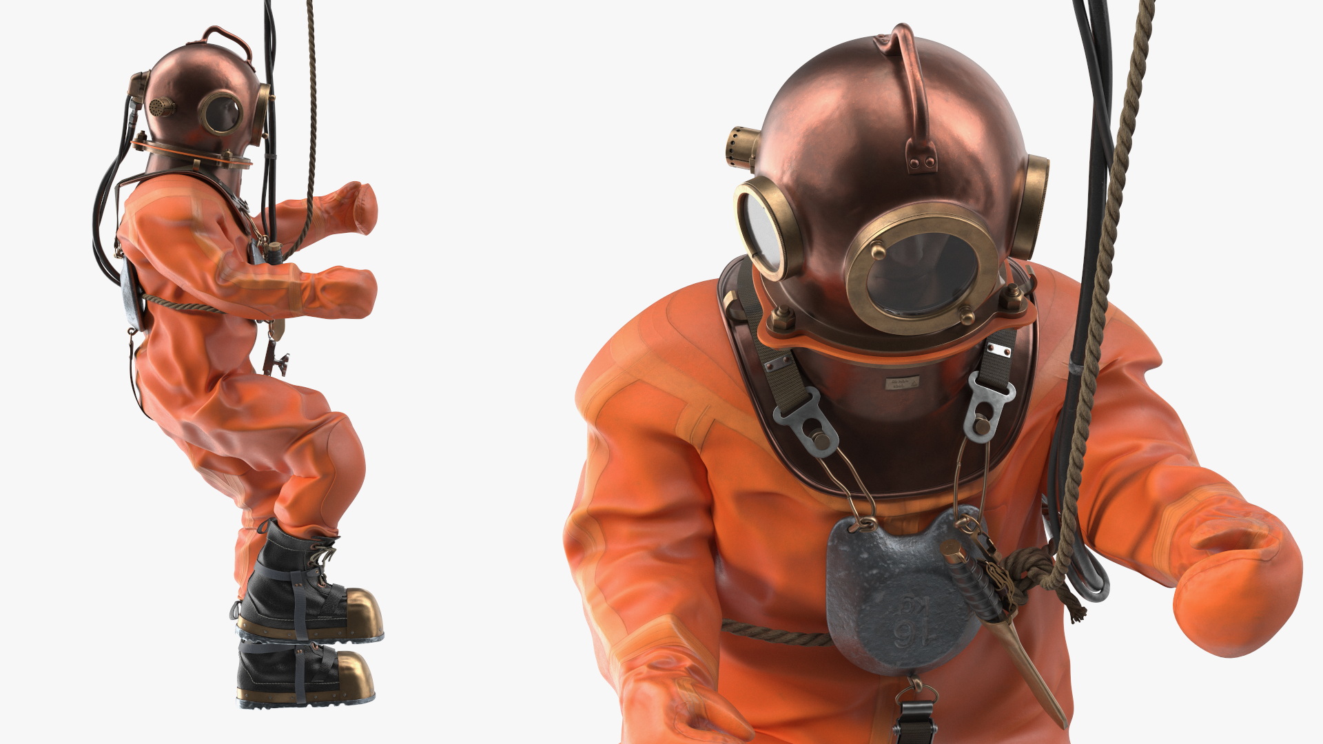 3D Traditional Hard Hat Diving Suit New Diving Pose model