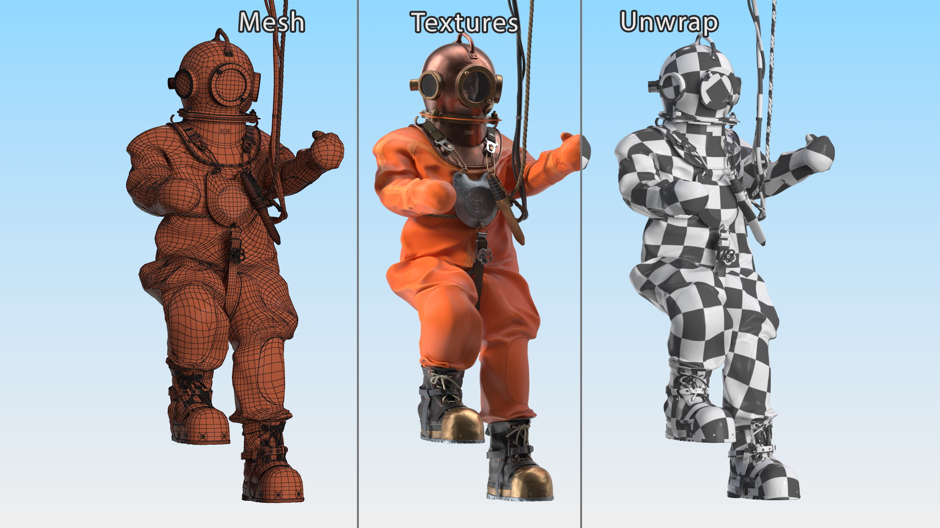 3D Traditional Hard Hat Diving Suit New Diving Pose model