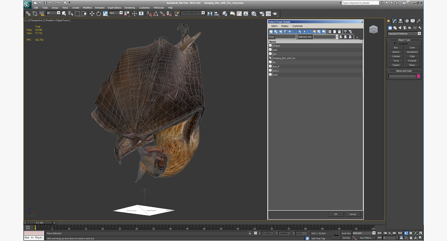 3D model Hanging Bat with Fur