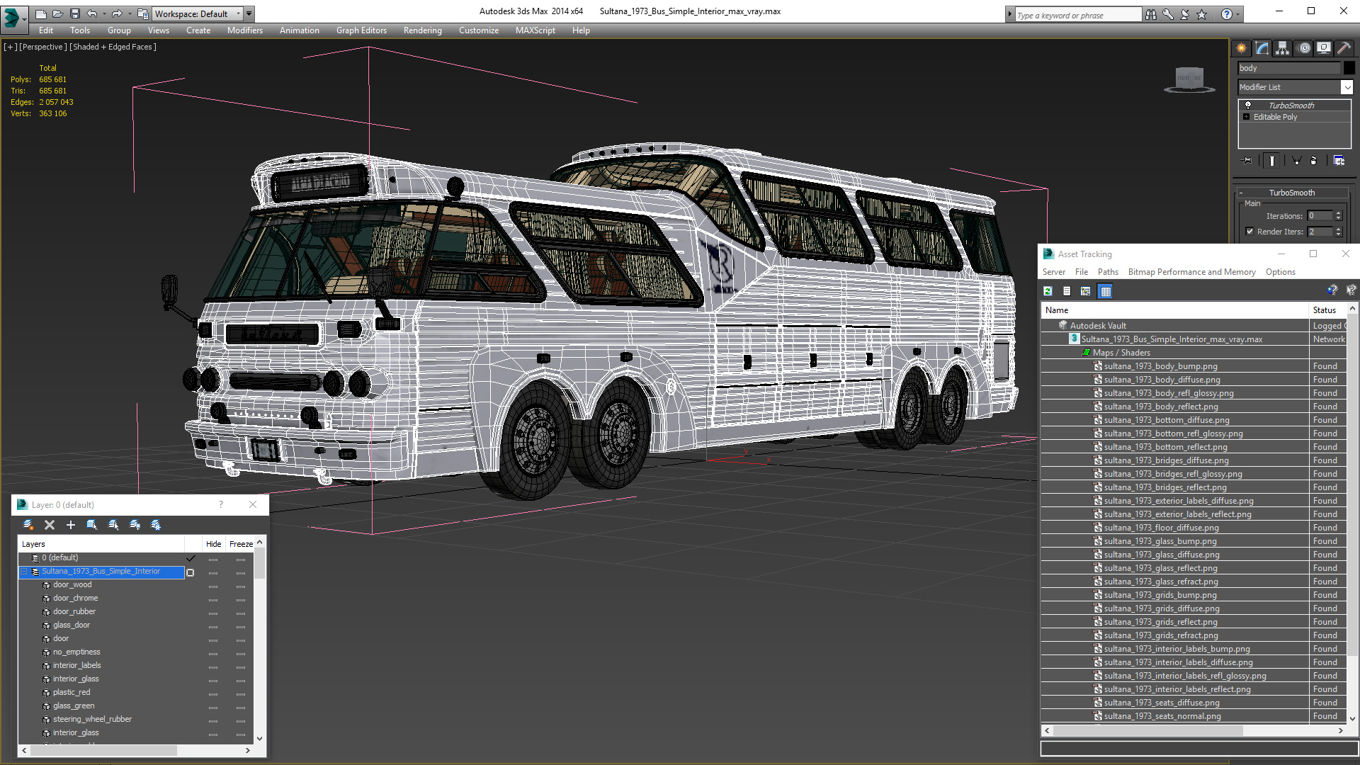 Sultana 1973 Bus Simple Interior 3D