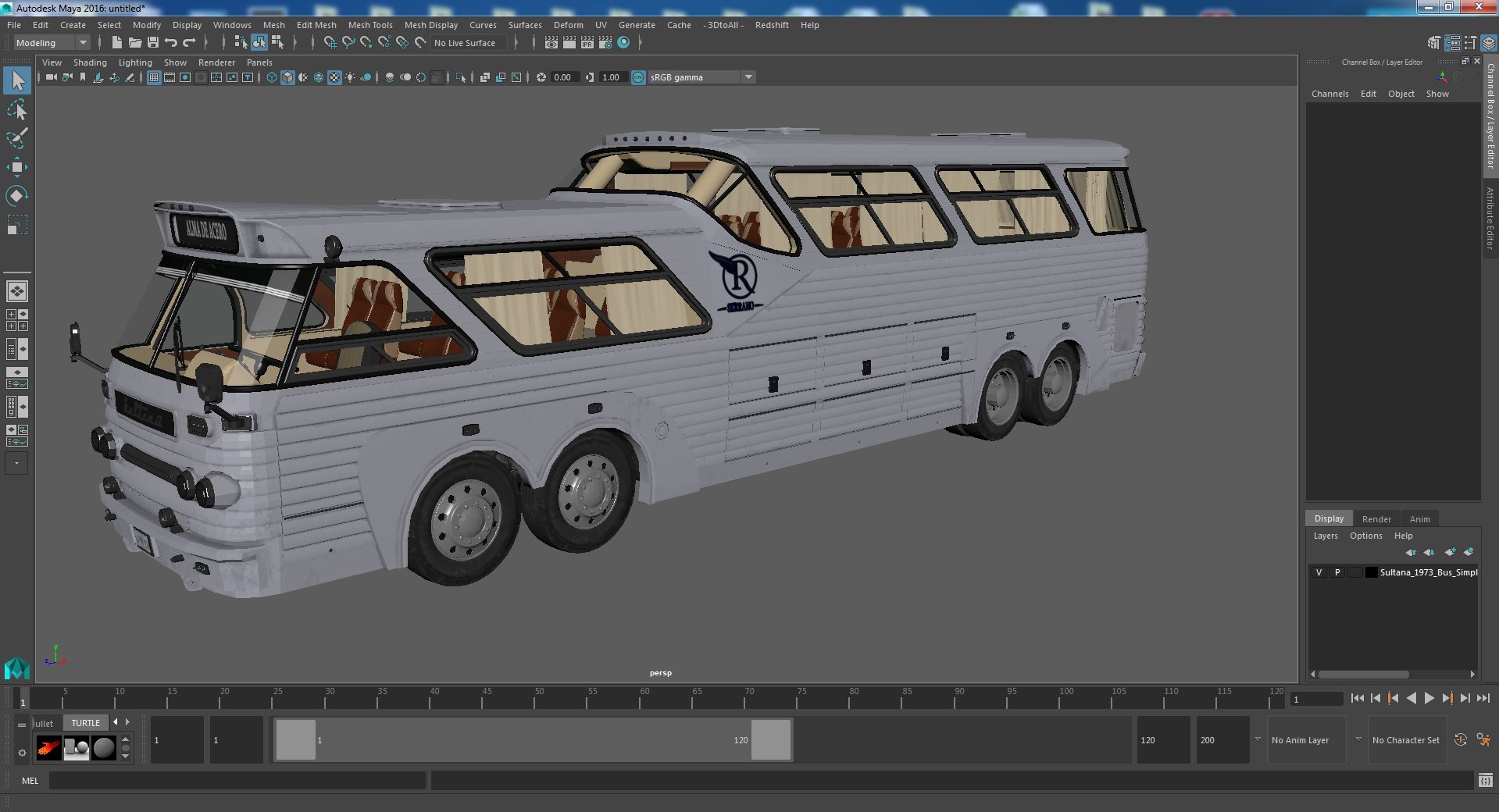 Sultana 1973 Bus Simple Interior 3D