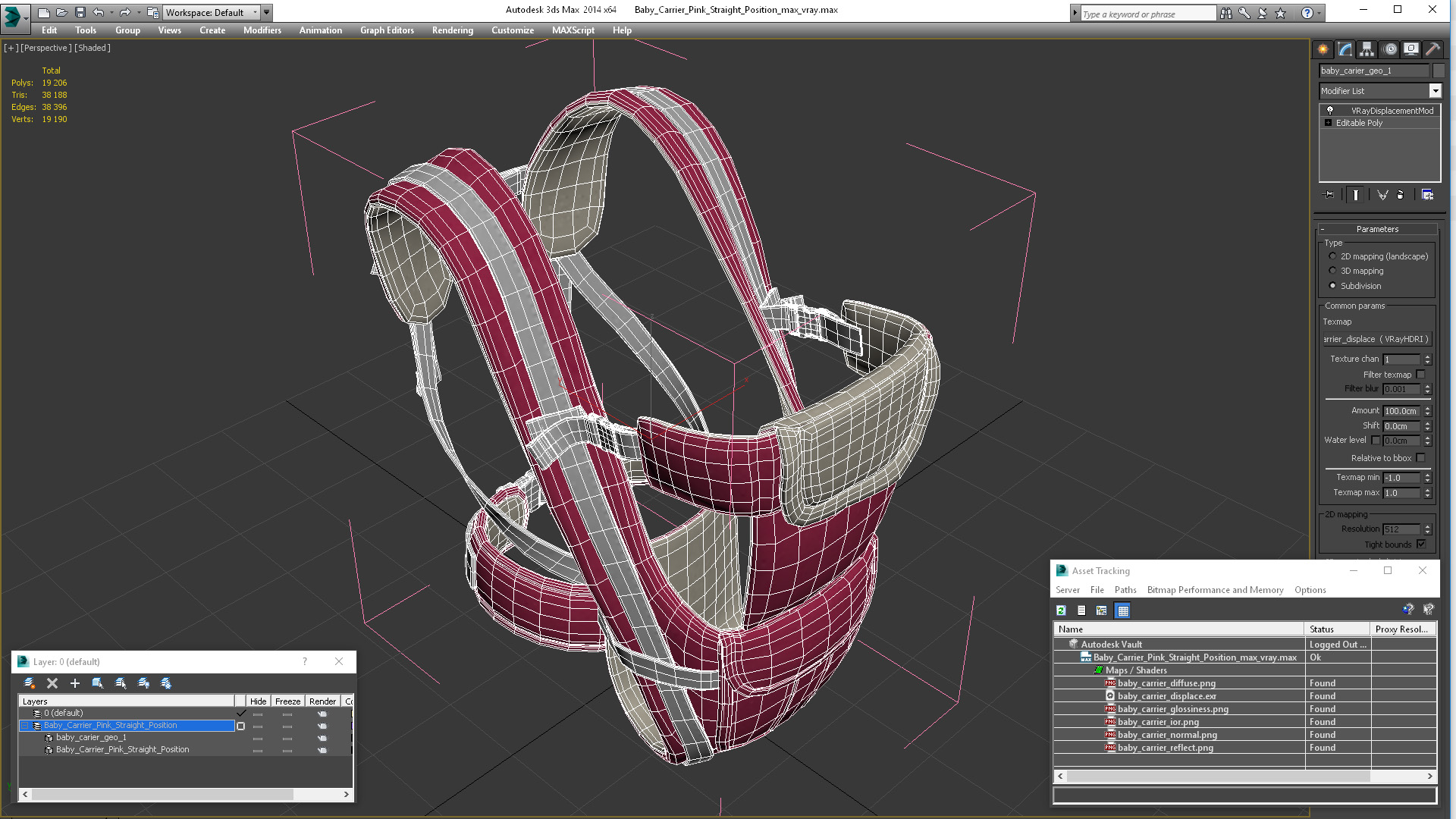 3D model Baby Carrier Pink Straight Position