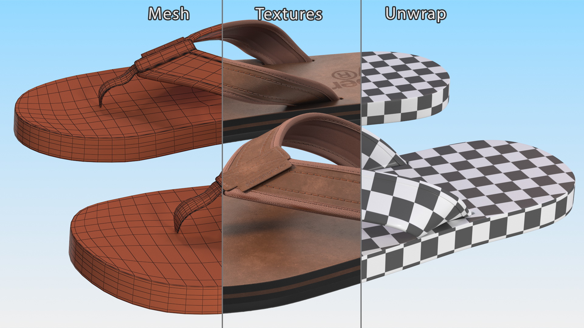 3D Flip Flops Sandals Superdry Brown model