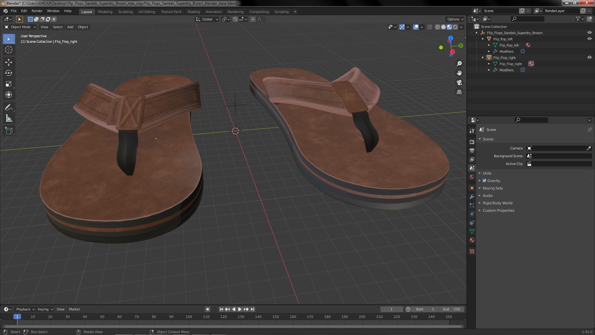 3D Flip Flops Sandals Superdry Brown model