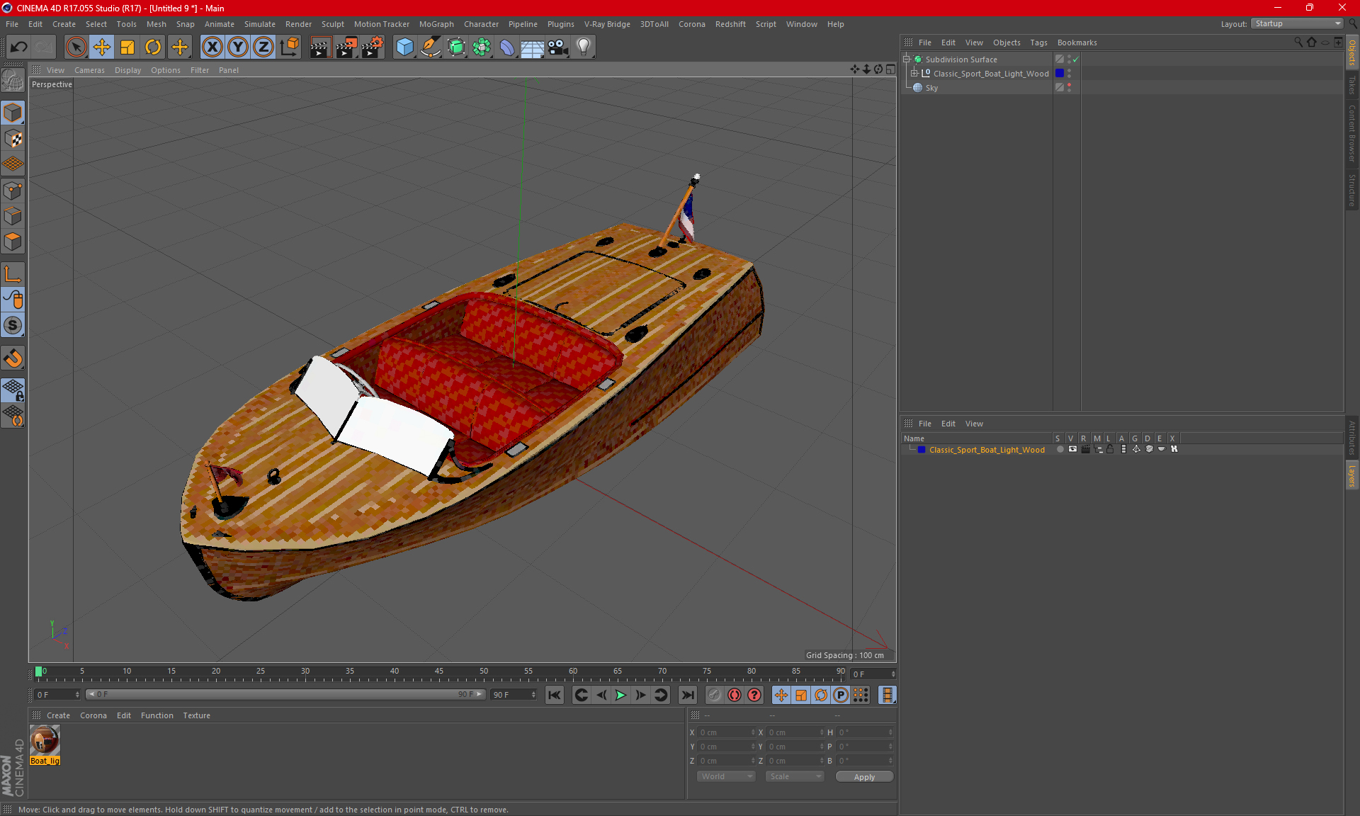 Classic Sport Boat Light Wood 3D model