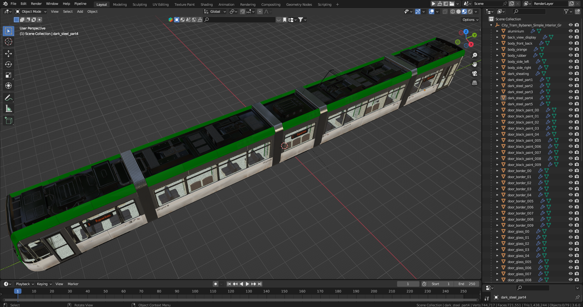 City Tram Bybanen Simple Interior Green 3D model