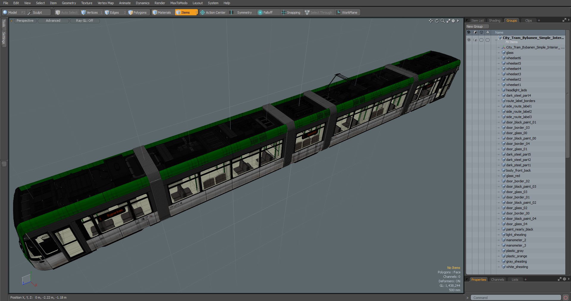 City Tram Bybanen Simple Interior Green 3D model