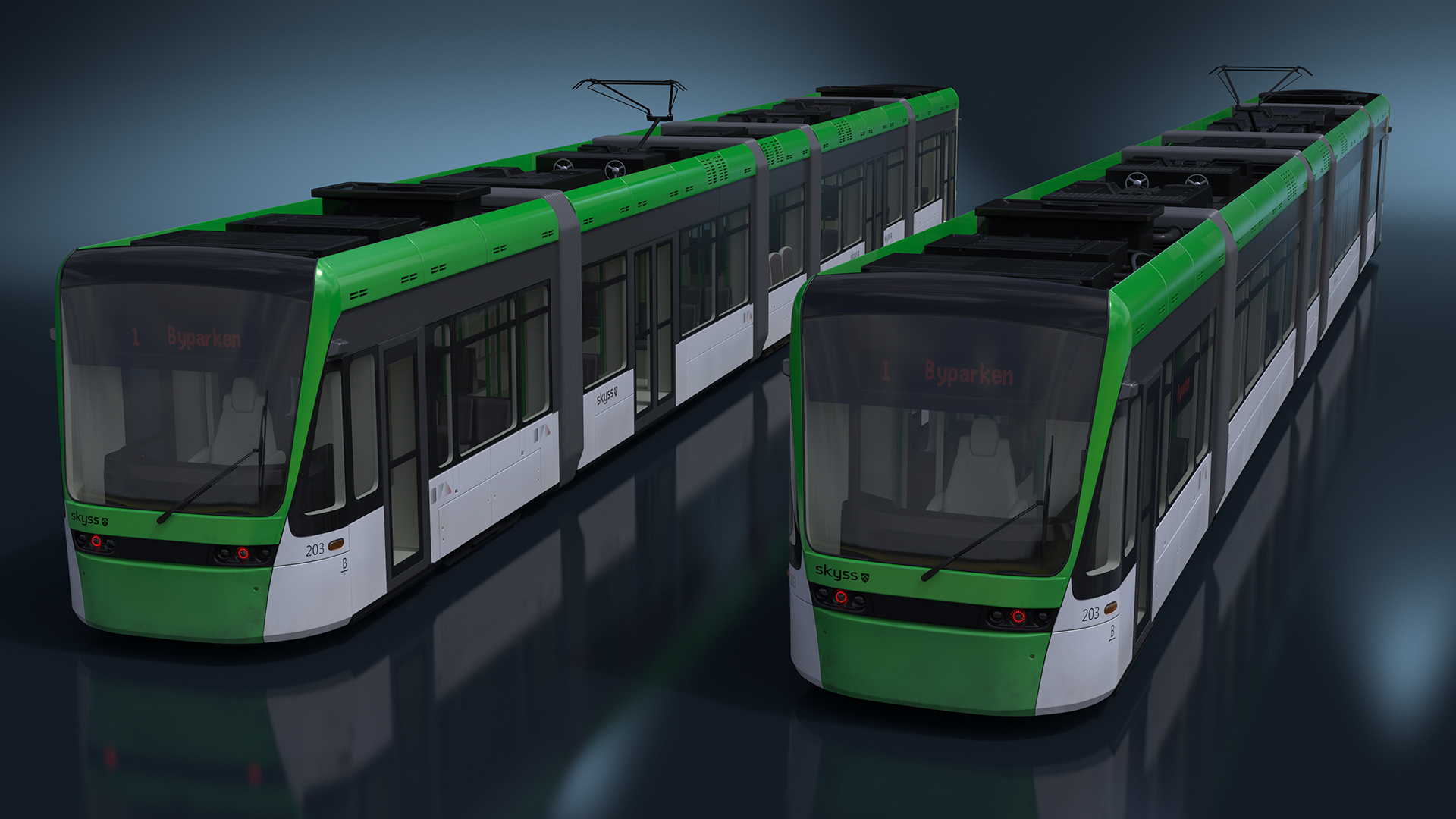 City Tram Bybanen Simple Interior Green 3D model