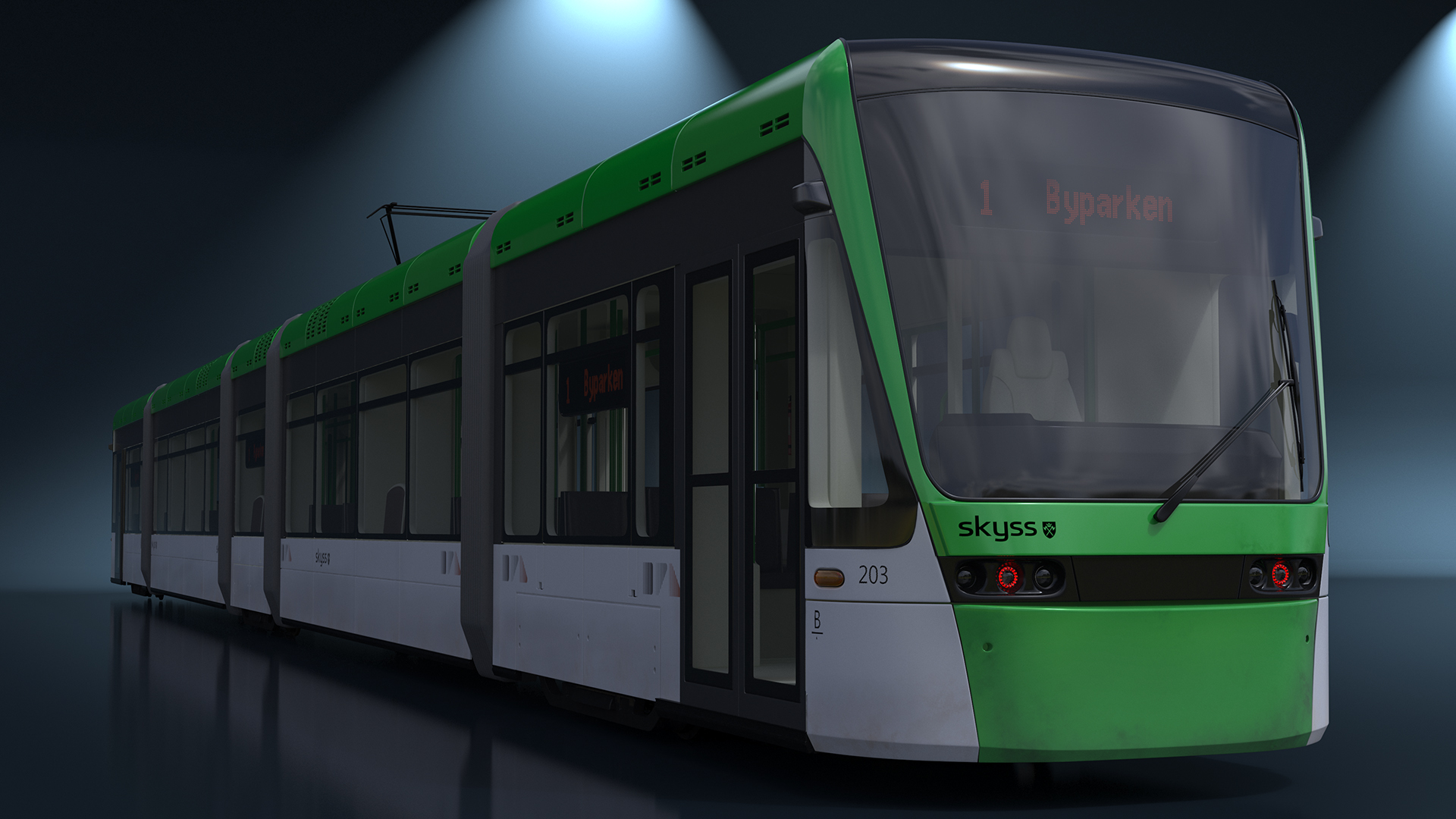 City Tram Bybanen Simple Interior Green 3D model