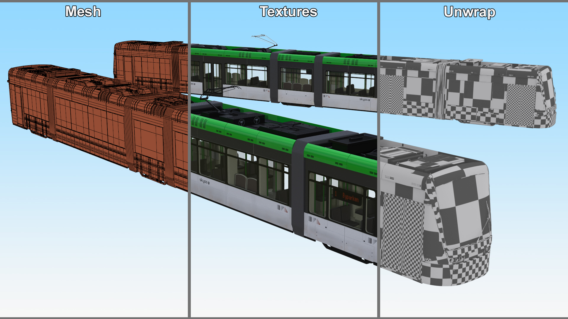 City Tram Bybanen Simple Interior Green 3D model