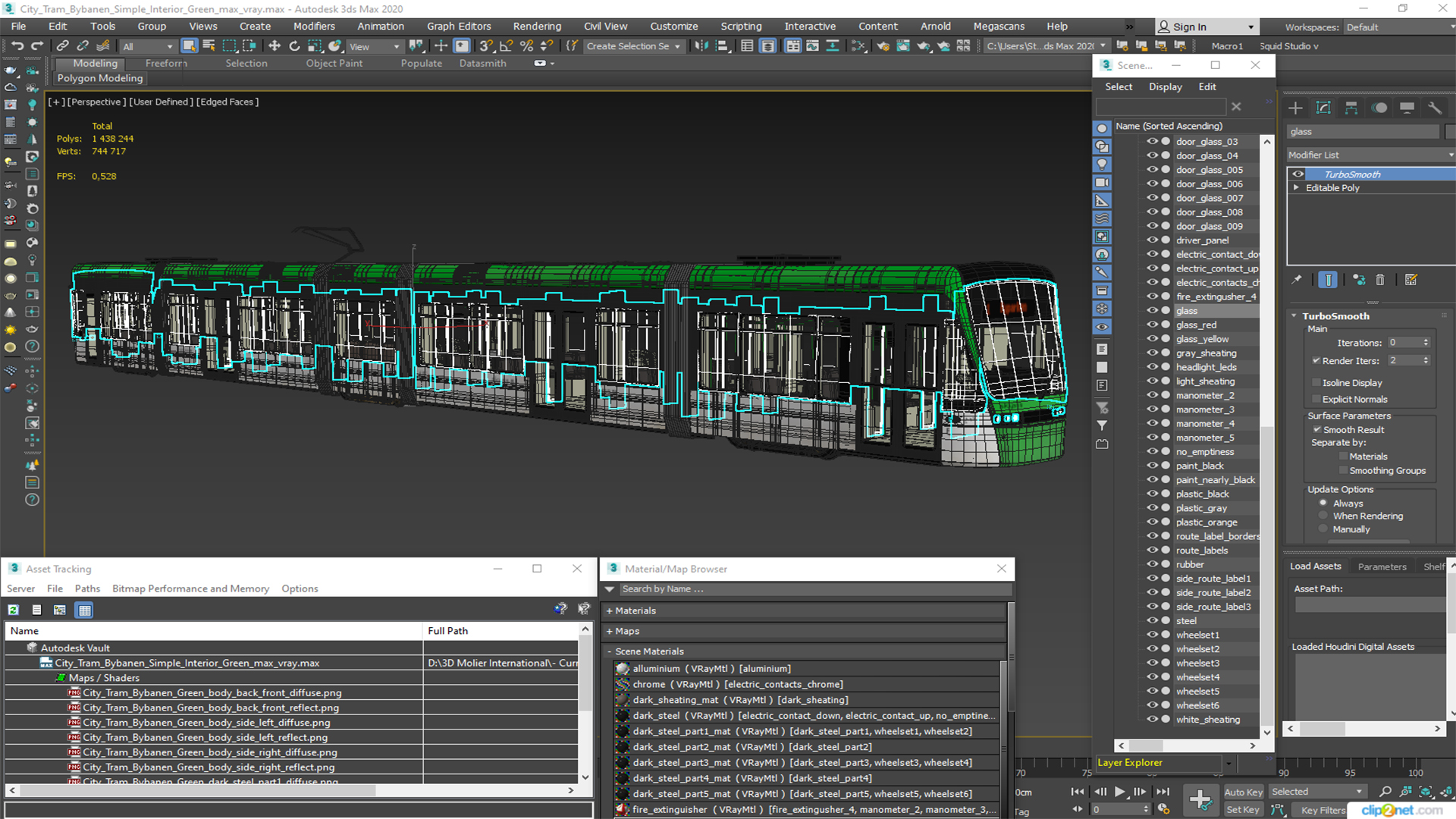 City Tram Bybanen Simple Interior Green 3D model