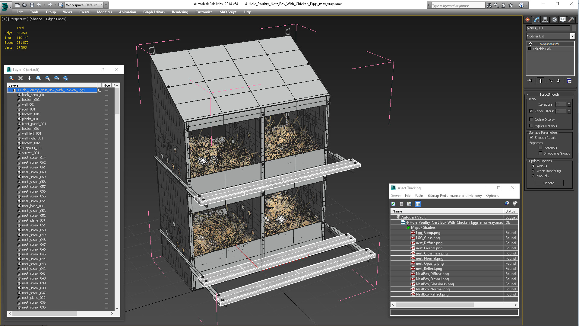 3D 4-Hole Poultry Nest Box With Chicken Eggs