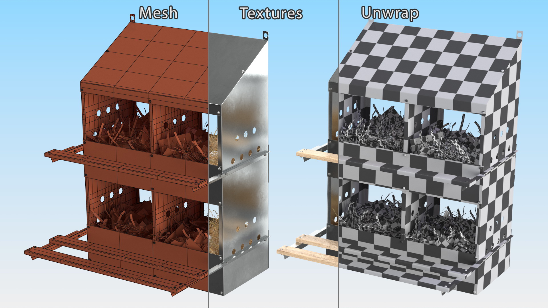 3D 4-Hole Poultry Nest Box With Chicken Eggs