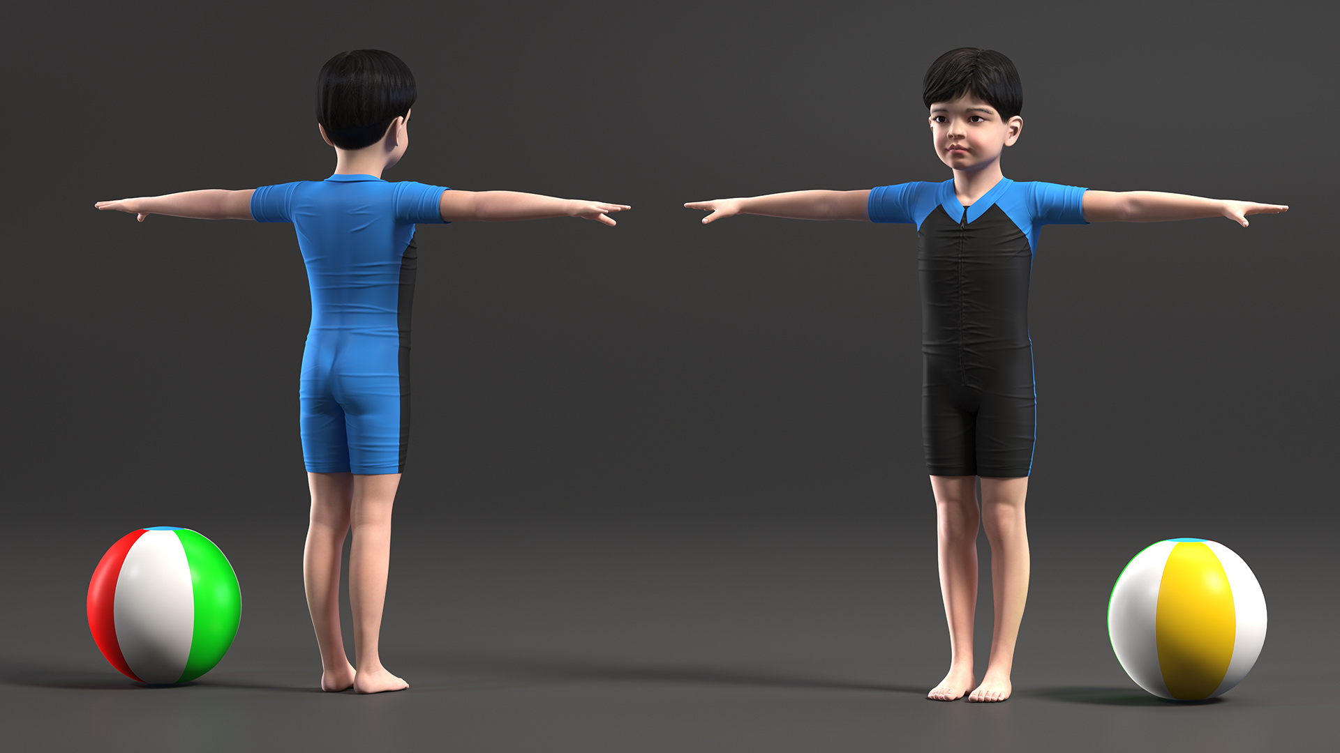 3D Asian Child Boy Swimwear T-pose