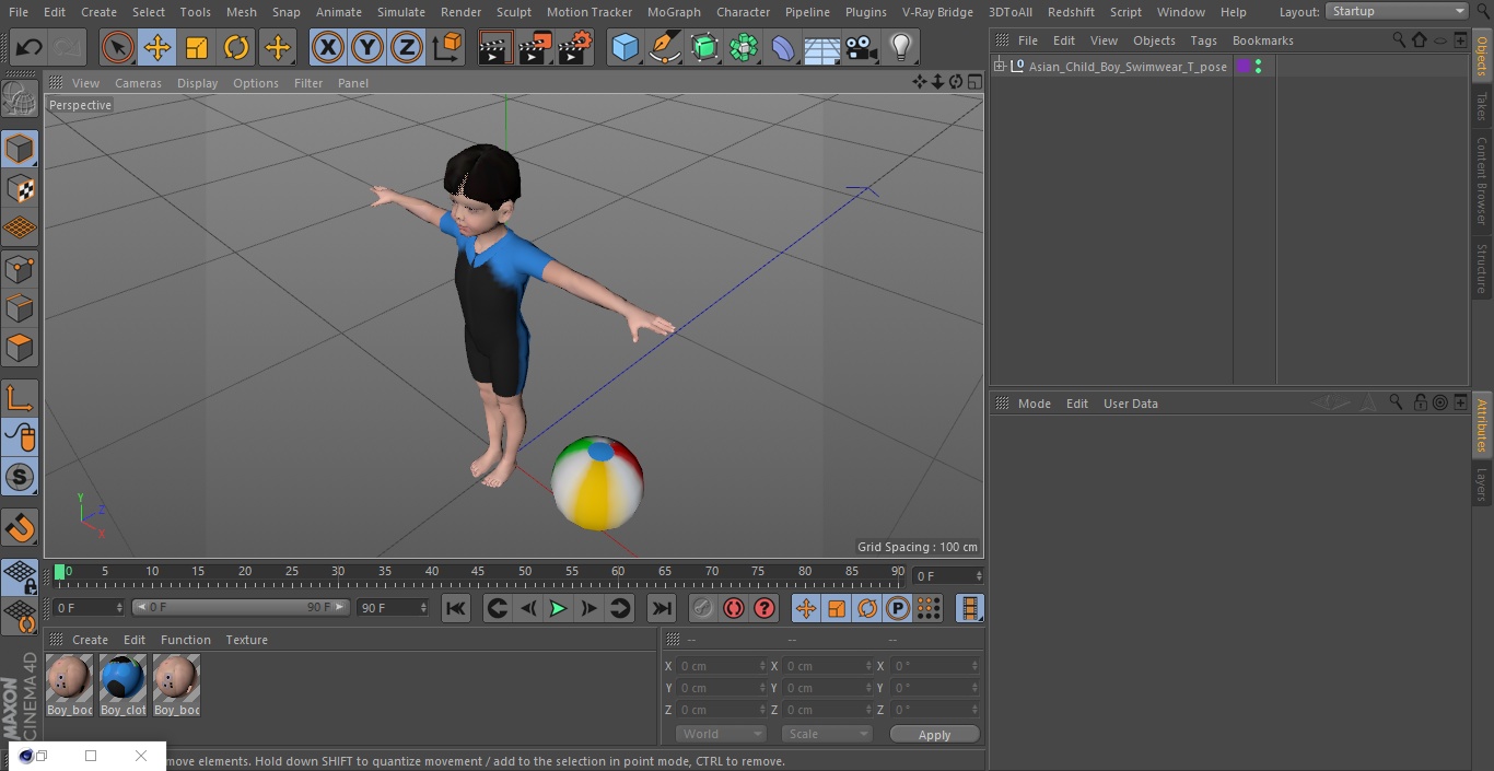 3D Asian Child Boy Swimwear T-pose