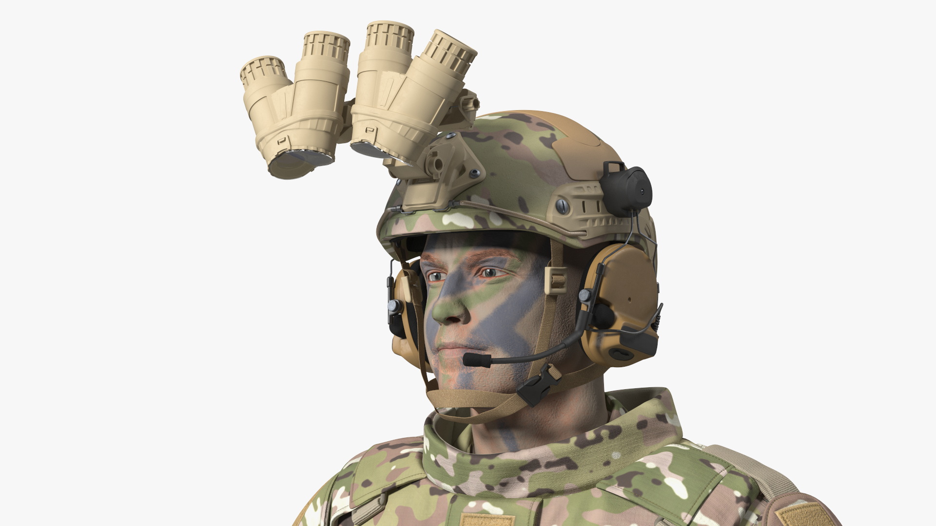 3D Soldier Green Camo with Night Visor Rigged for Cinema 4D