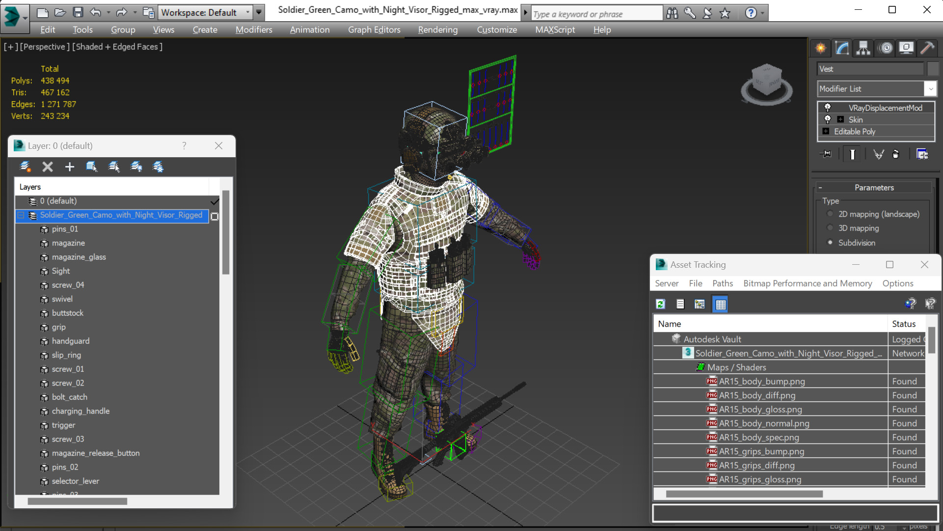 3D Soldier Green Camo with Night Visor Rigged for Cinema 4D