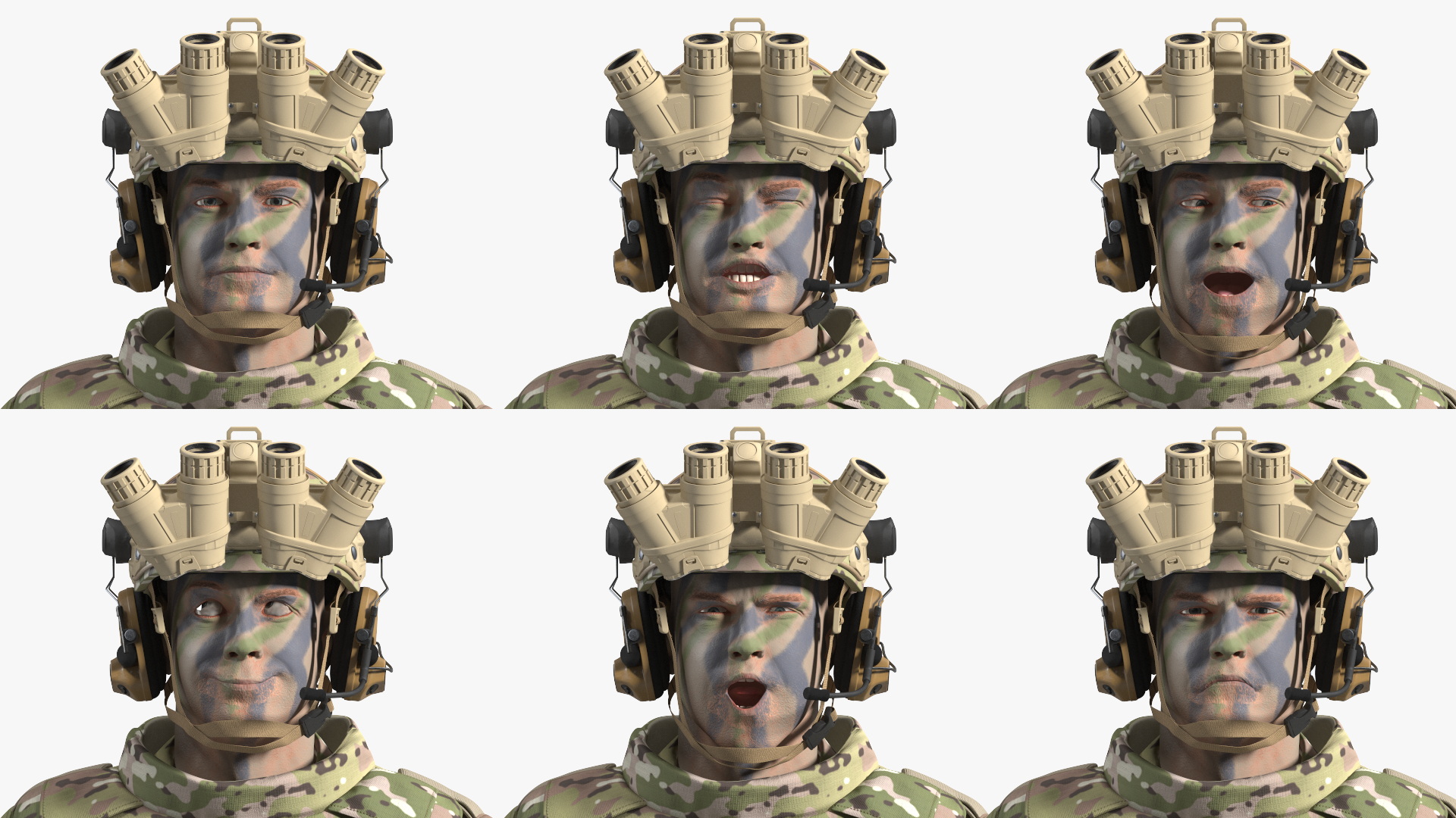 3D Soldier Green Camo with Night Visor Rigged for Cinema 4D