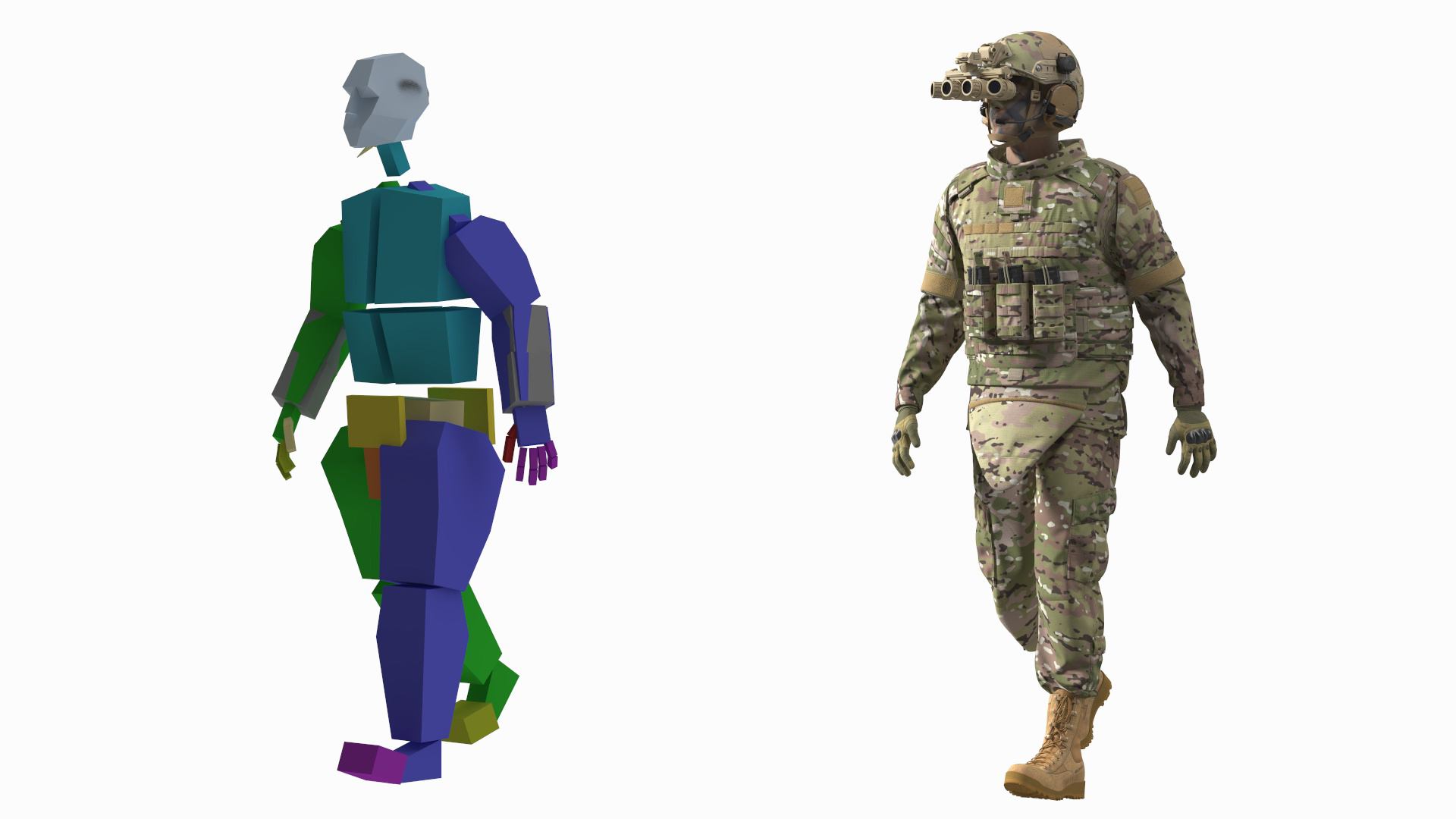 3D Soldier Green Camo with Night Visor Rigged for Cinema 4D