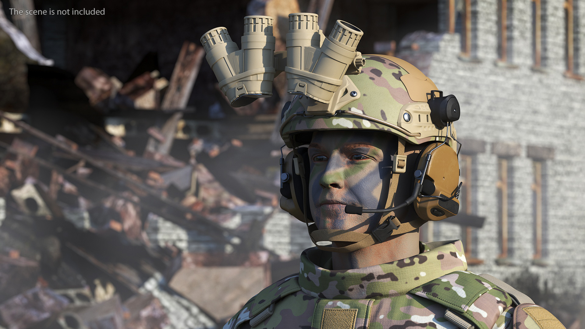 3D Soldier Green Camo with Night Visor Rigged for Cinema 4D